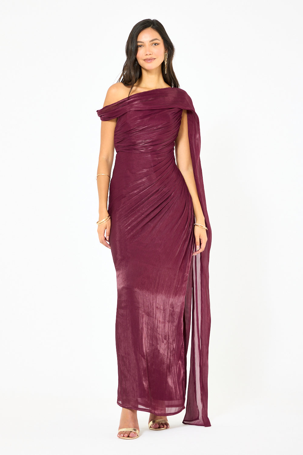 Liquid Sheen One-Shoulder Gown
