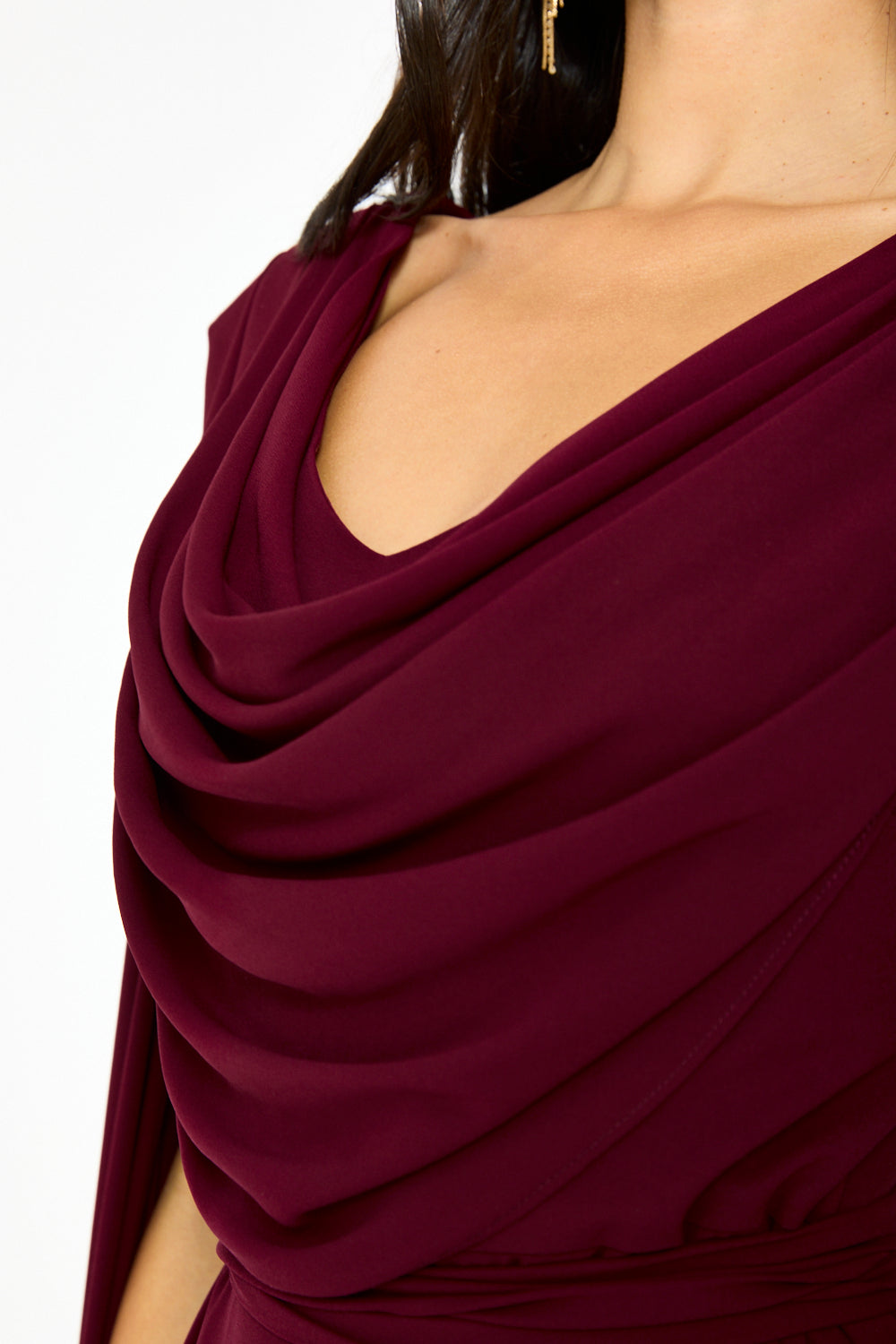 Draped Cowl Neck Cape Flow Gown