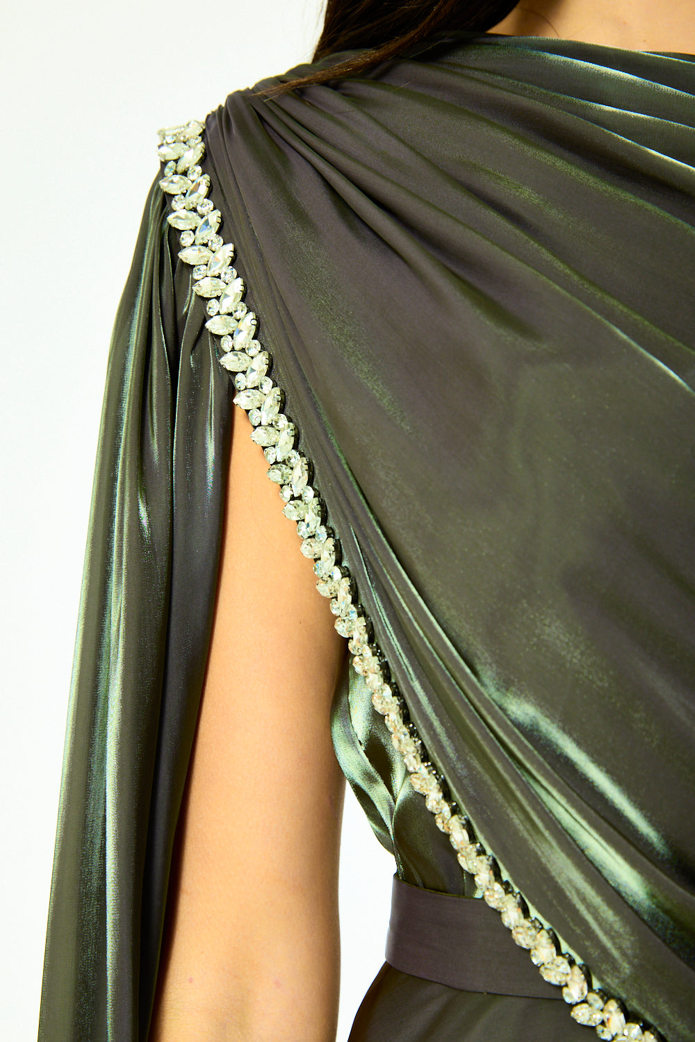 Embellished Drape One-Shoulder Gown