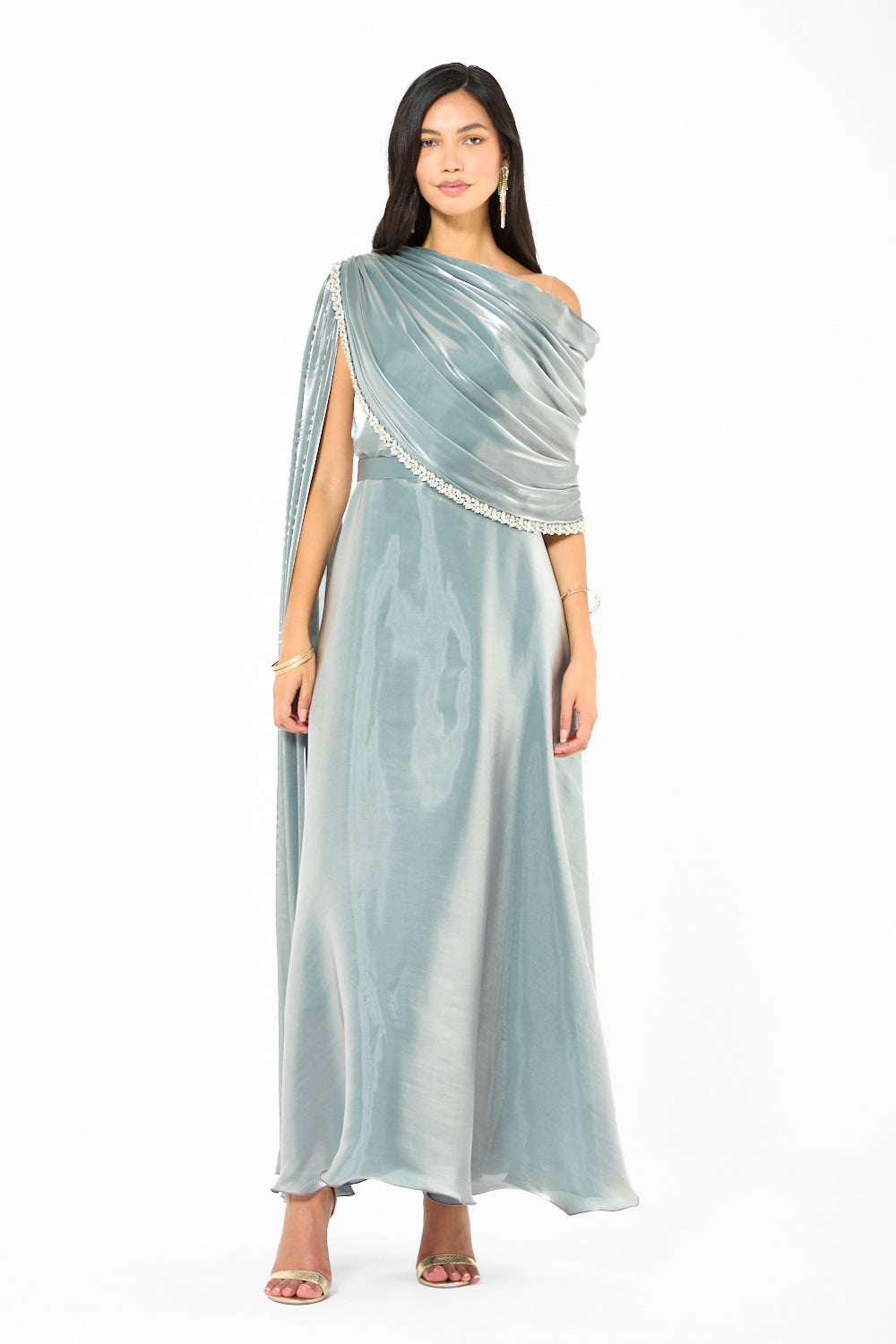 Embellished Drape One-Shoulder Gown