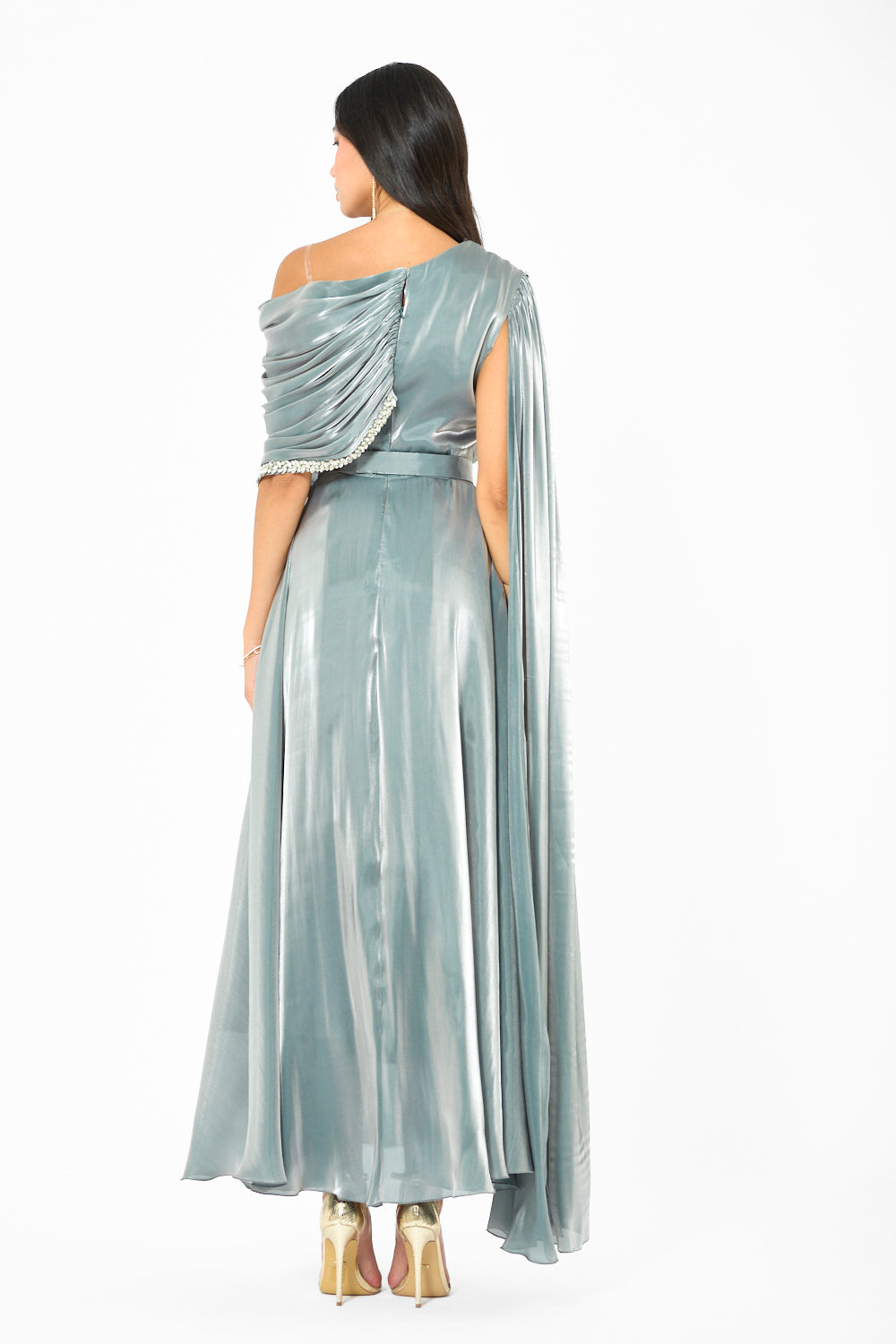 Embellished Drape One-Shoulder Gown