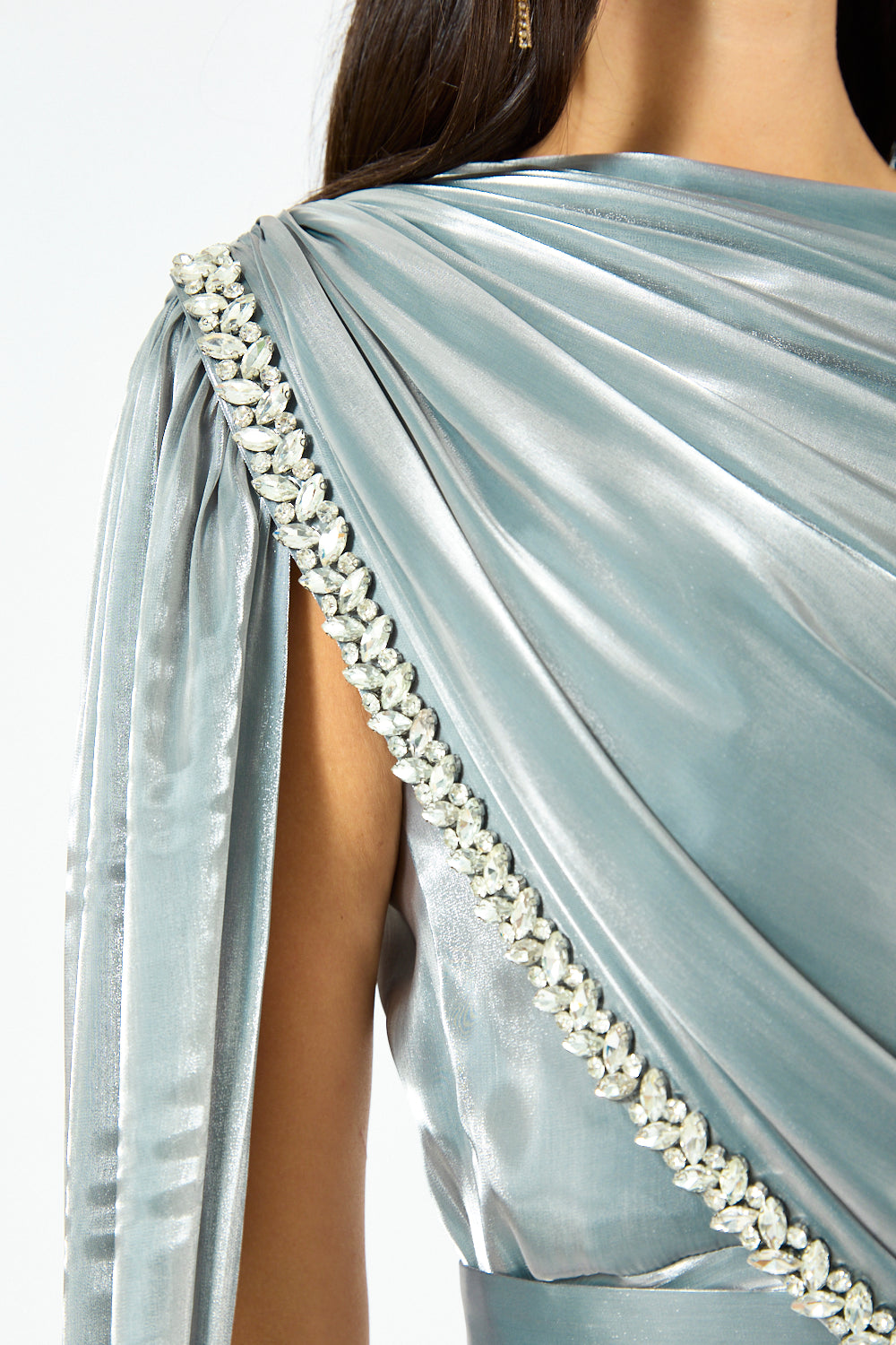 Embellished Drape One-Shoulder Gown