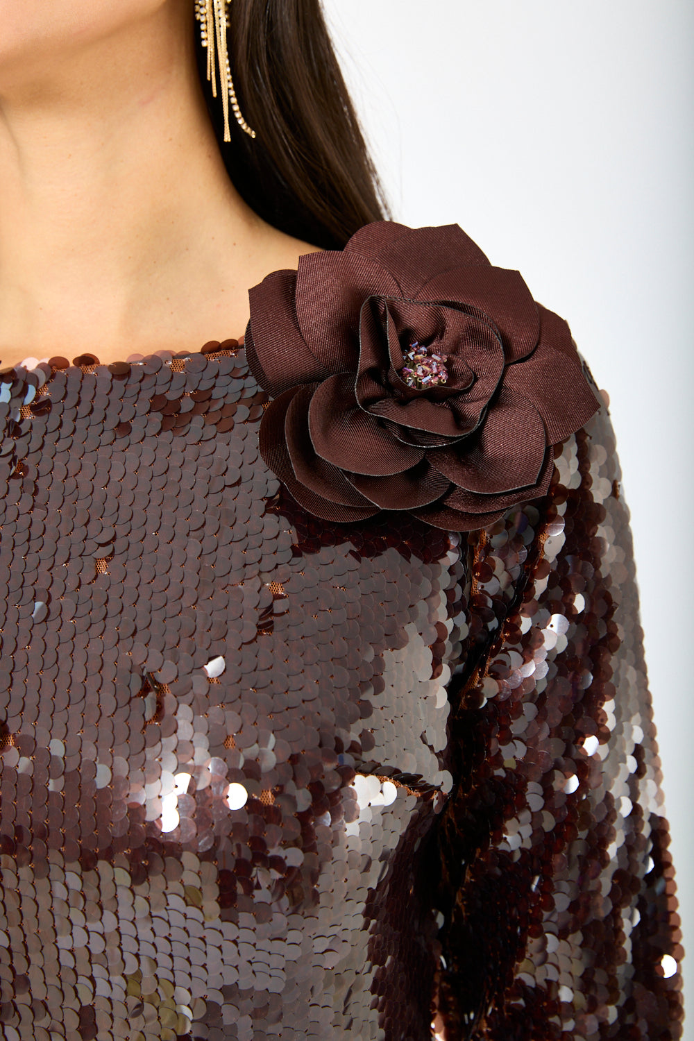 Sequin Dress with Floral Accent