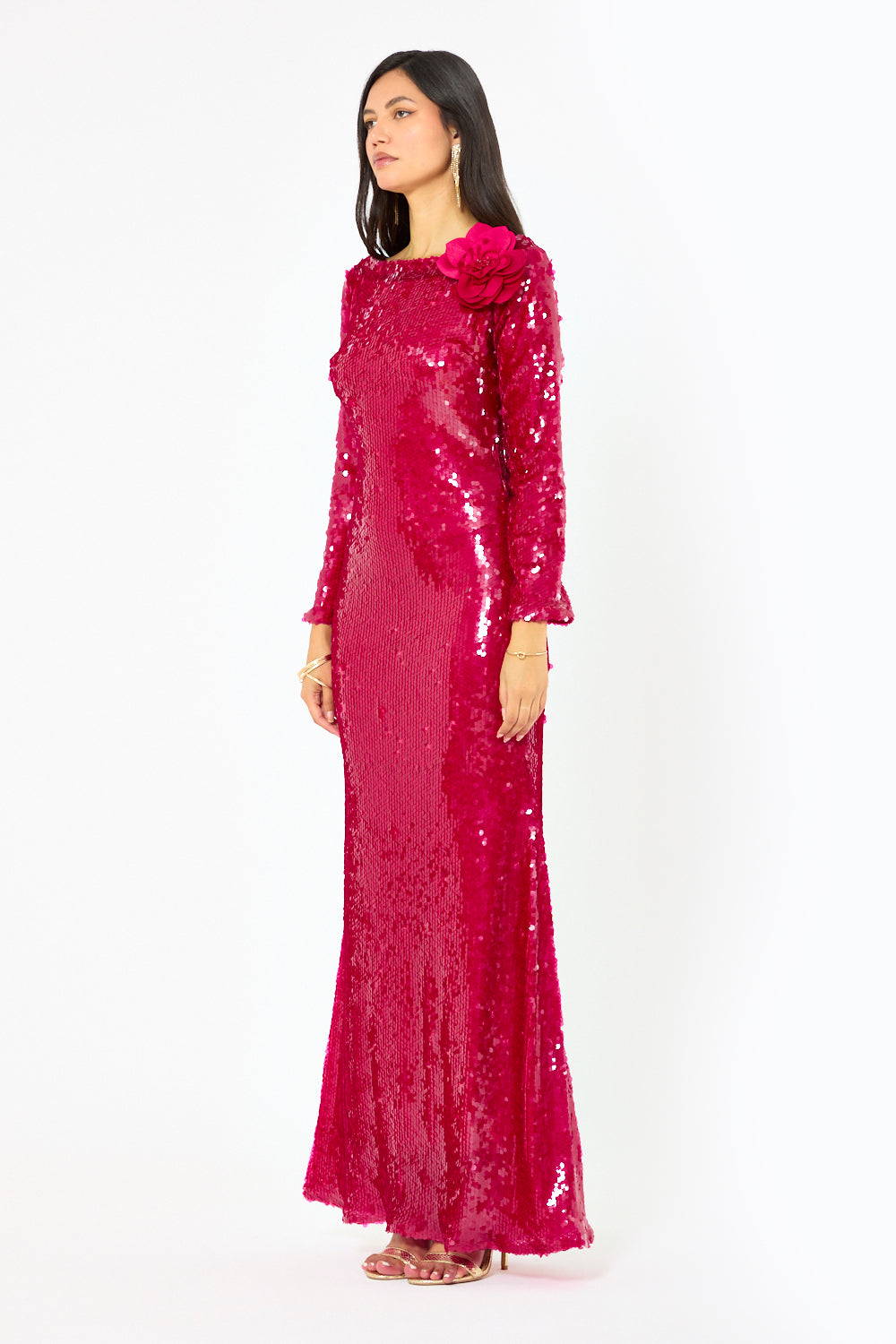 Sequin Dress with Floral Accent