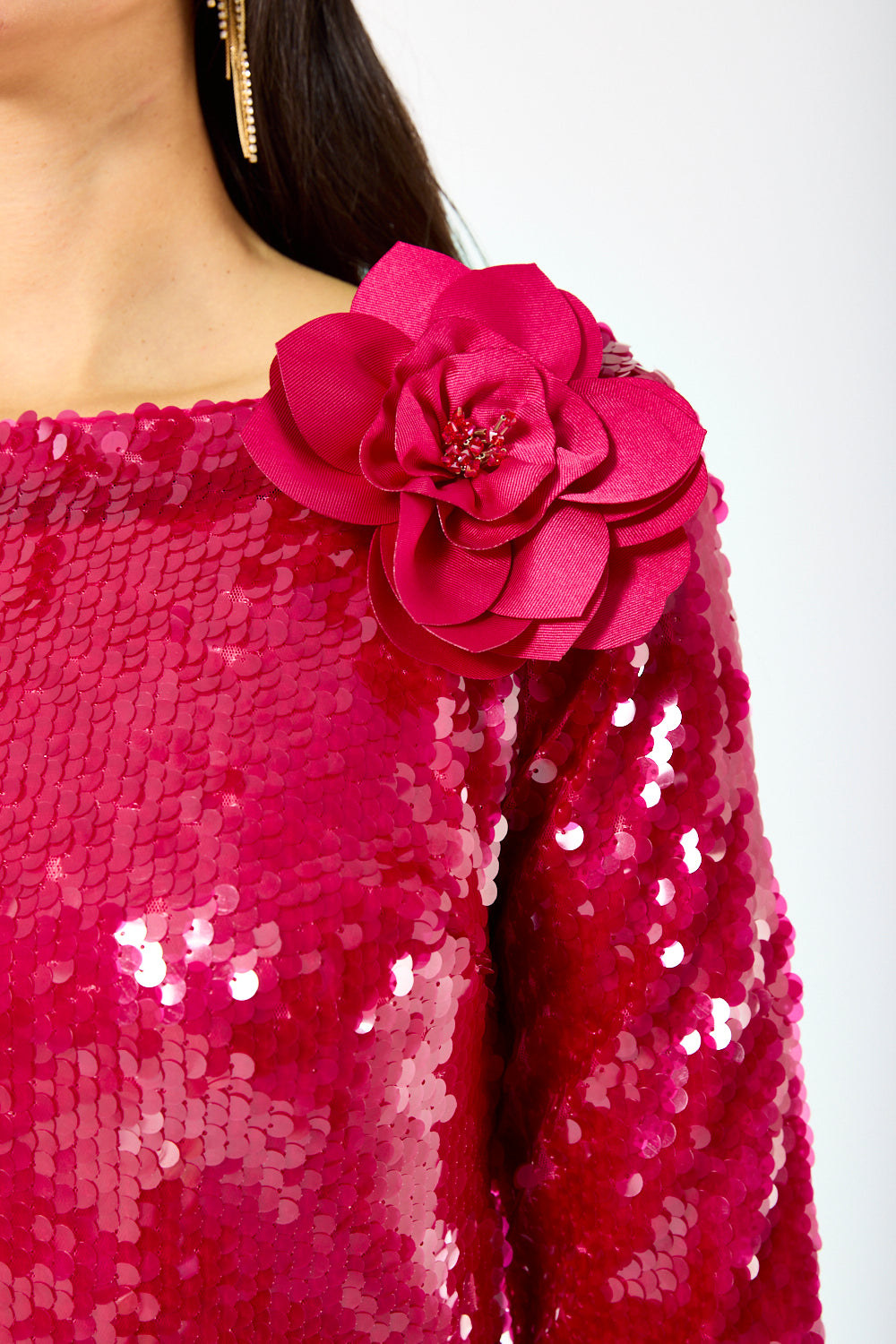 Sequin Dress with Floral Accent