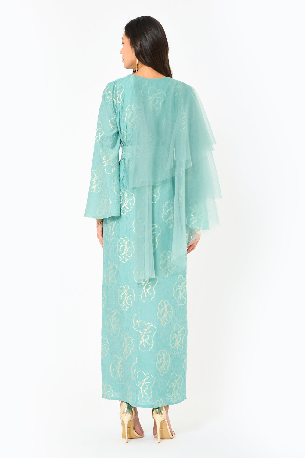 Floral Overlay Asymmetric Cape Dress