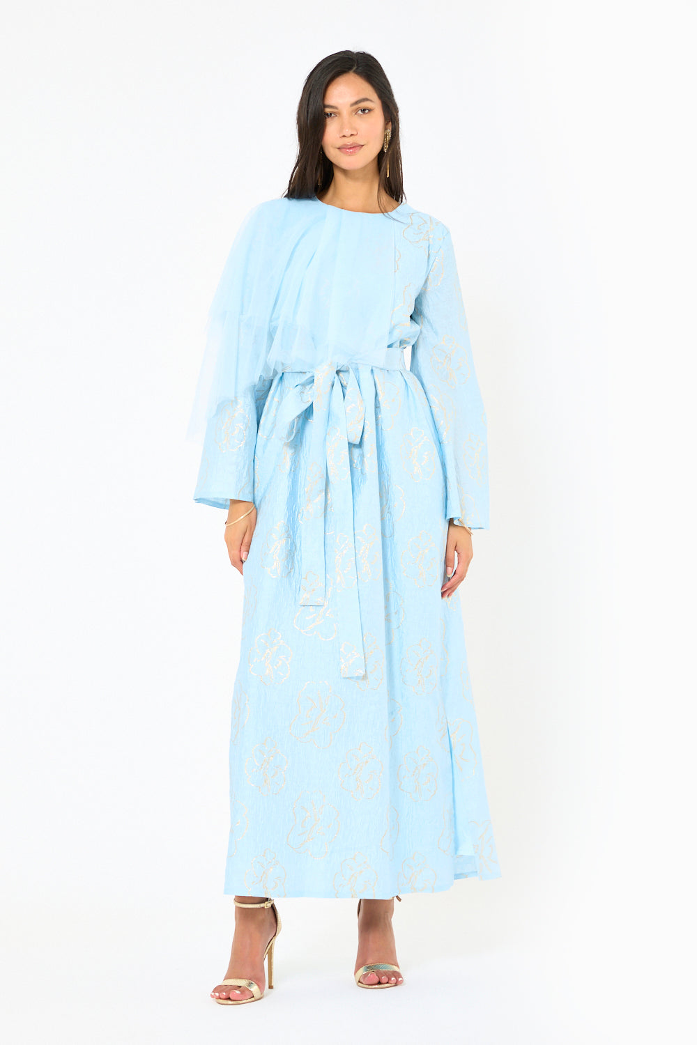 Floral Overlay Asymmetric Cape Dress