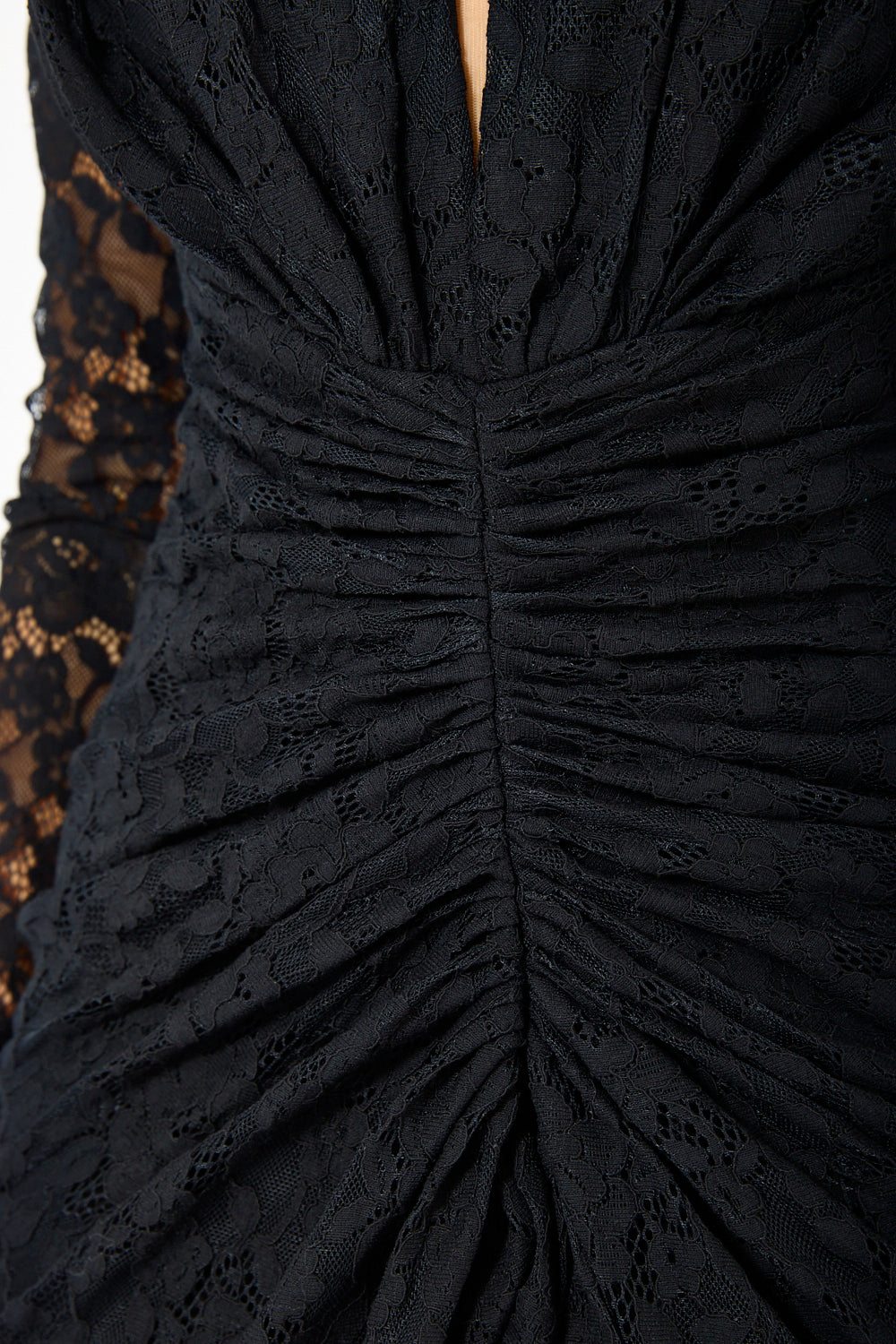 Ruched Lace Deep V Column Dress