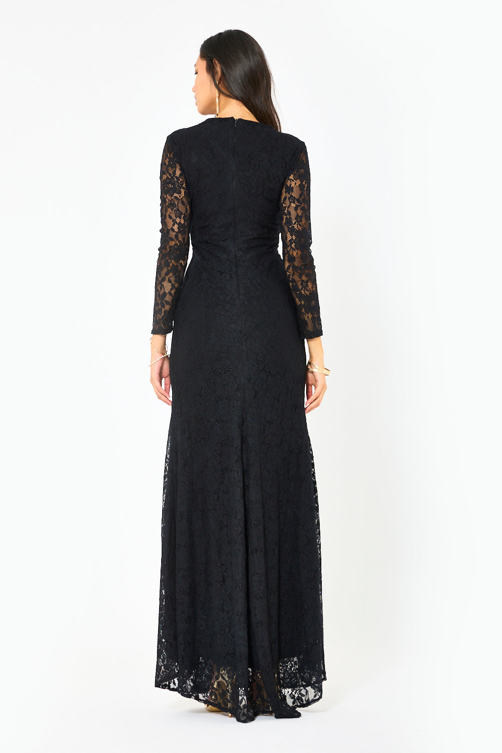 Ruched Lace Deep V Column Dress