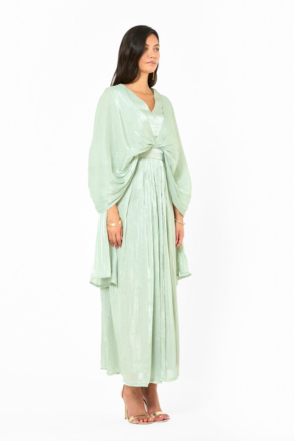 Twist Front Pleated Drape Gown