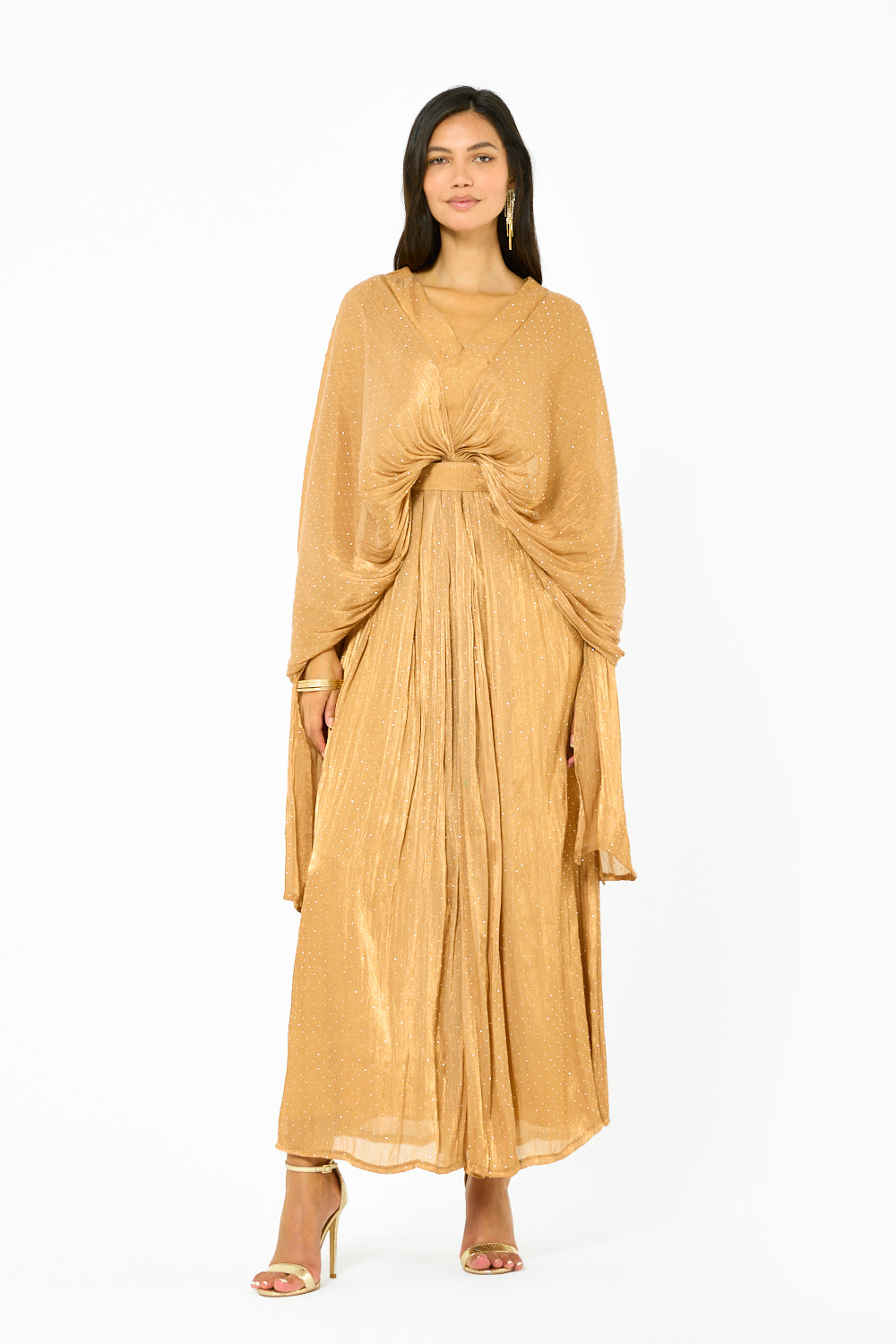 Twist Front Pleated Drape Gown