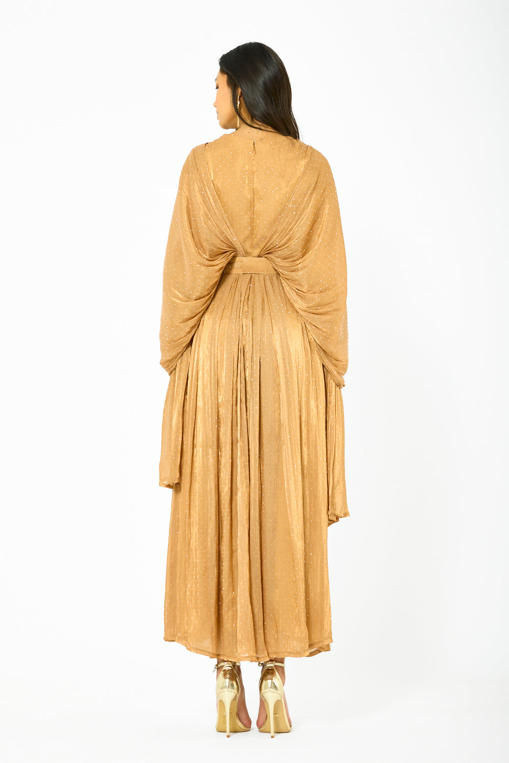 Twist Front Pleated Drape Gown