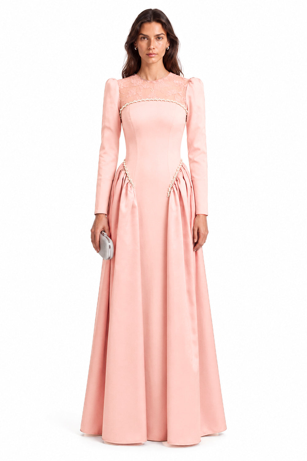 "Mira" Crepe Sculpted Drop Waist Gown