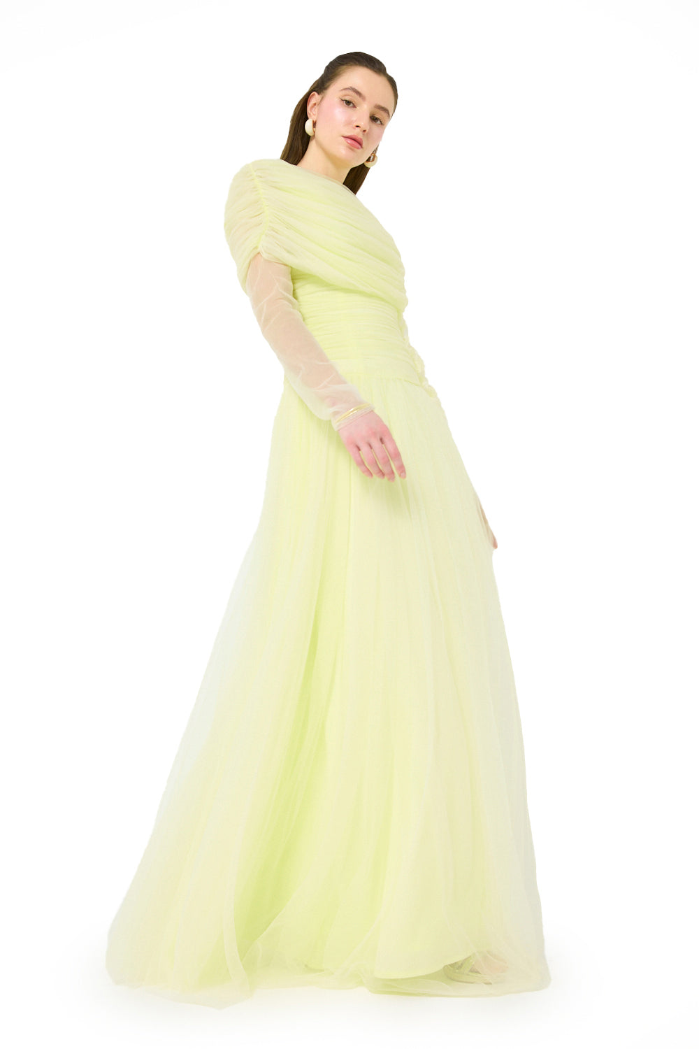 Off-Shoulder Draped Yoke Gown