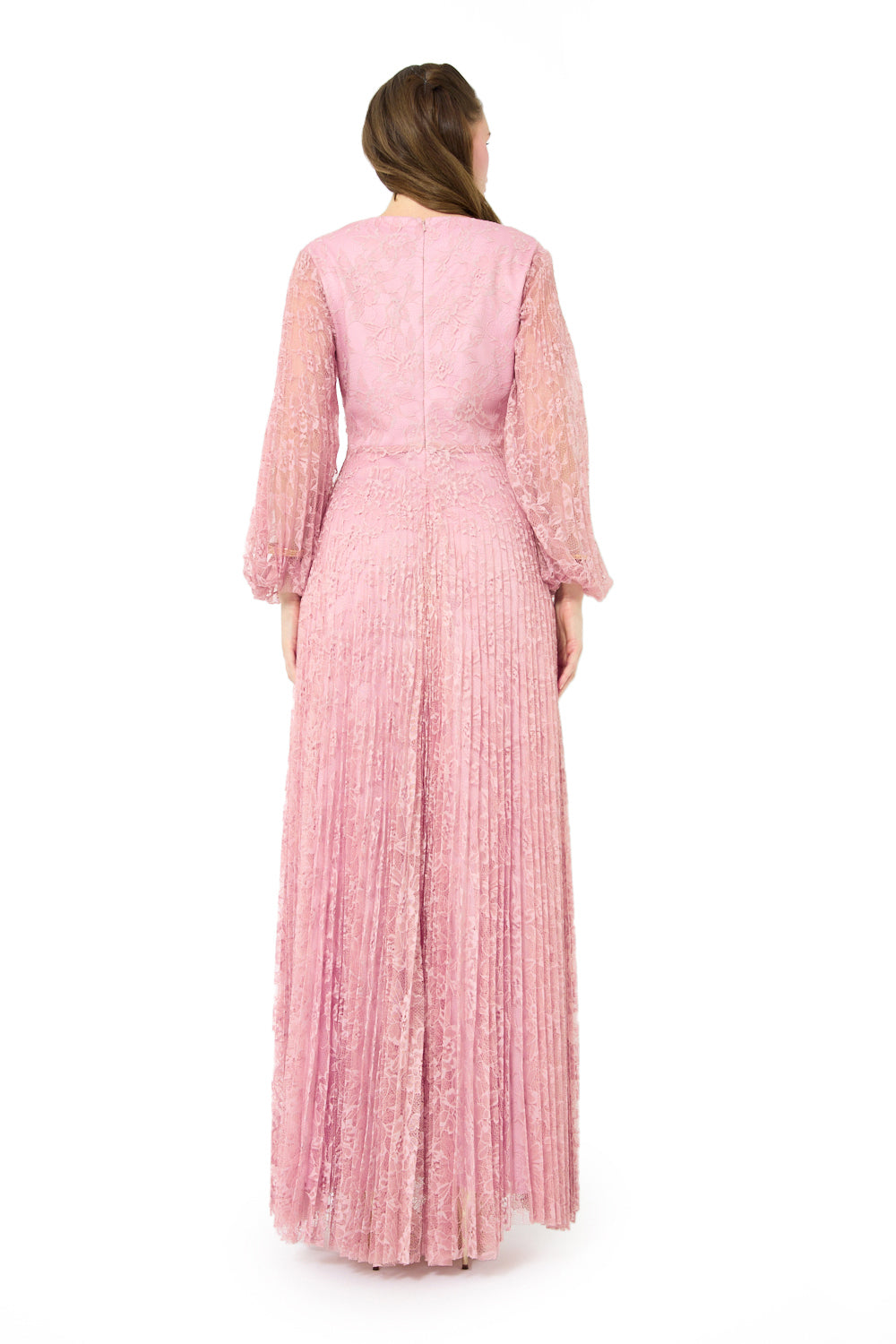 Twist Waist Pleated Lace Gown