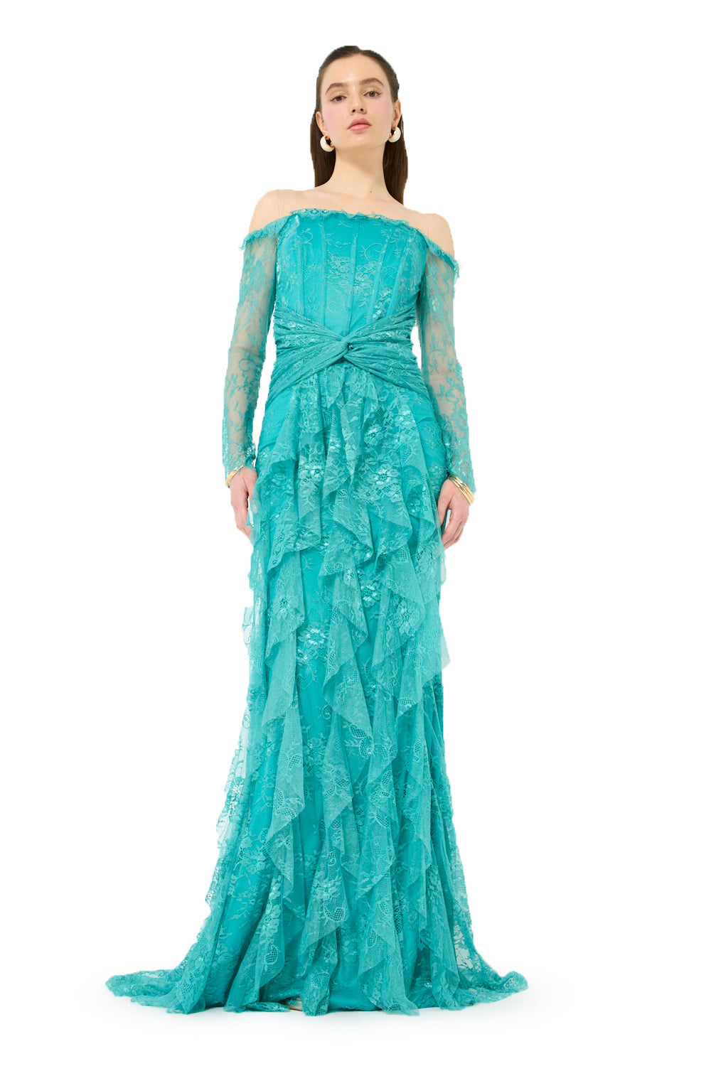Twist Waist Cascade Gown