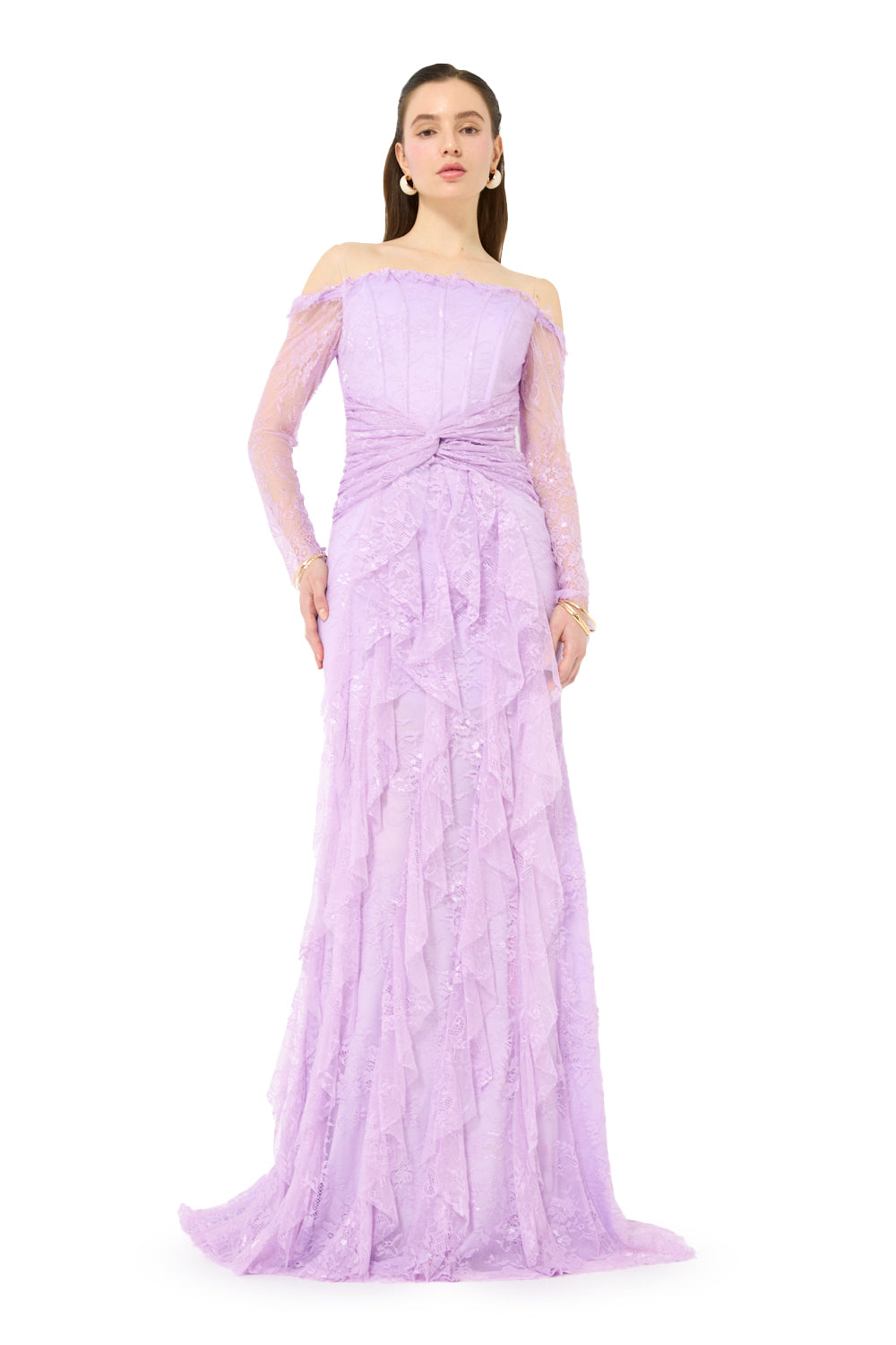 Twist Waist Cascade Gown