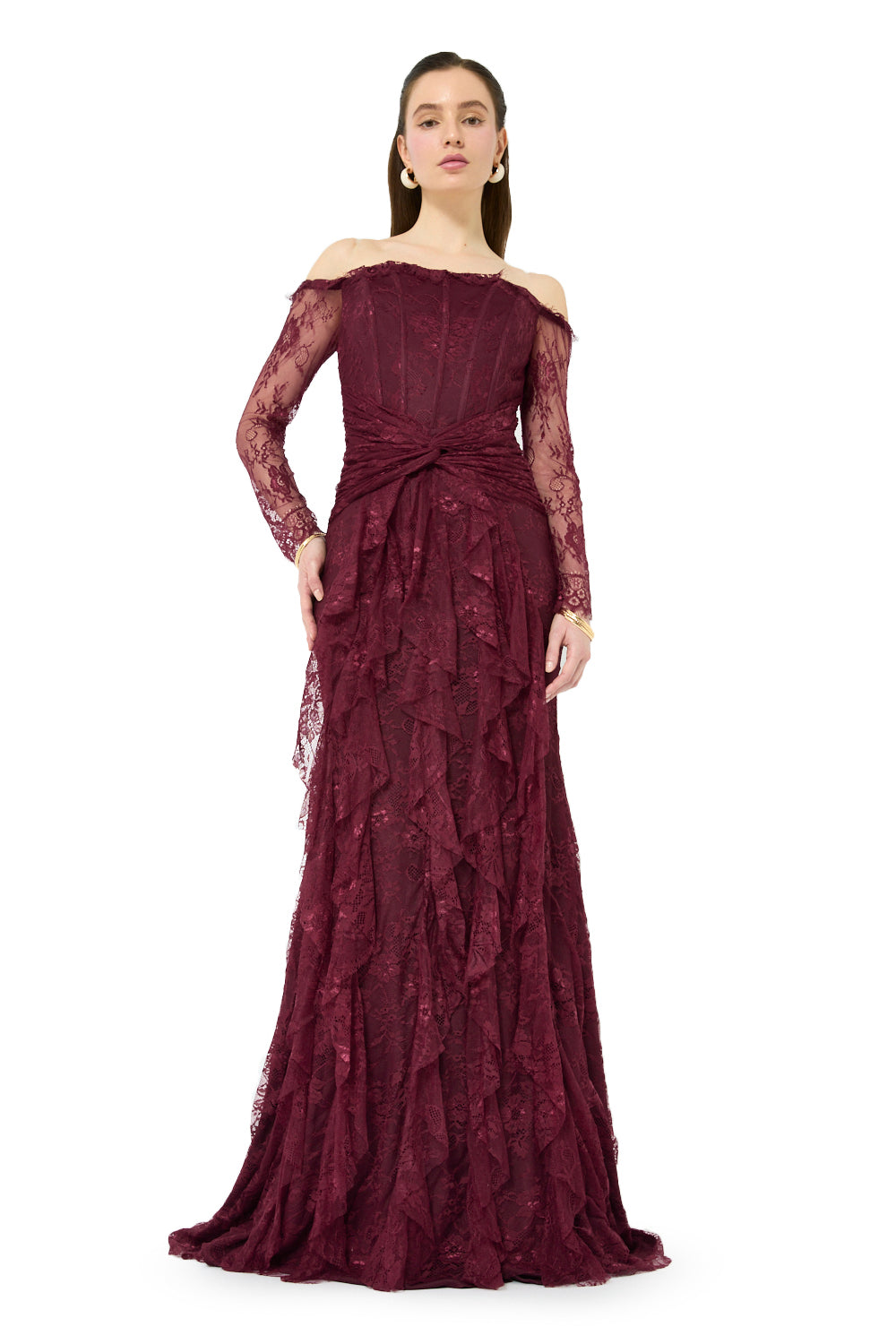 Twist Waist Cascade Gown