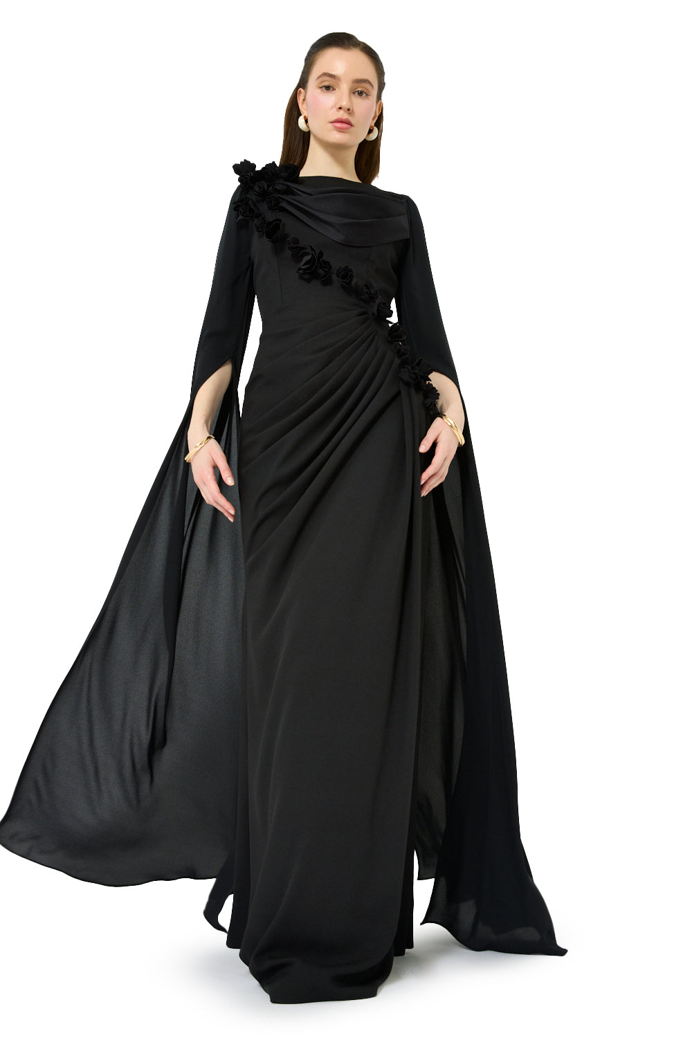 Floral Shoulder Cape Gown