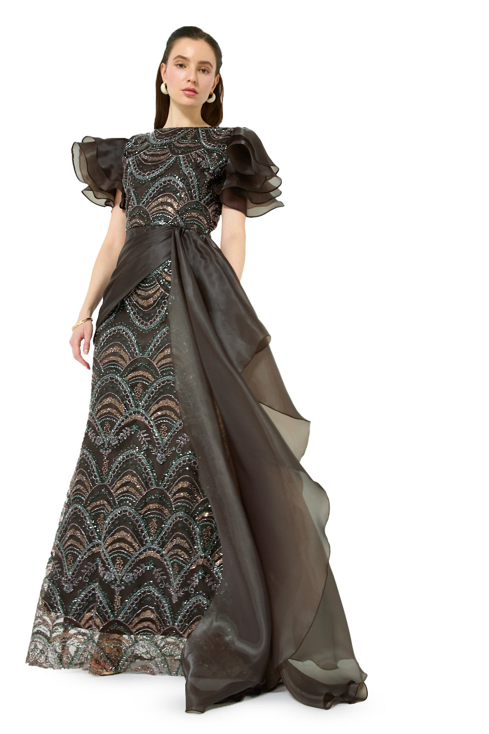 Layered Sleeve Drape Gown