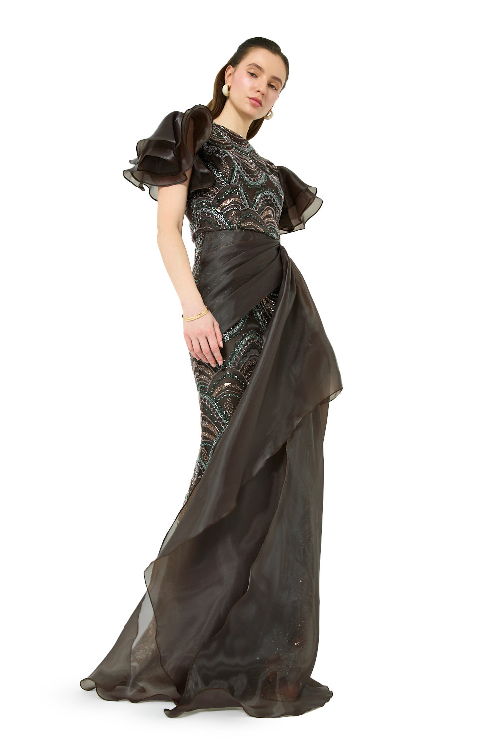 Layered Sleeve Drape Gown