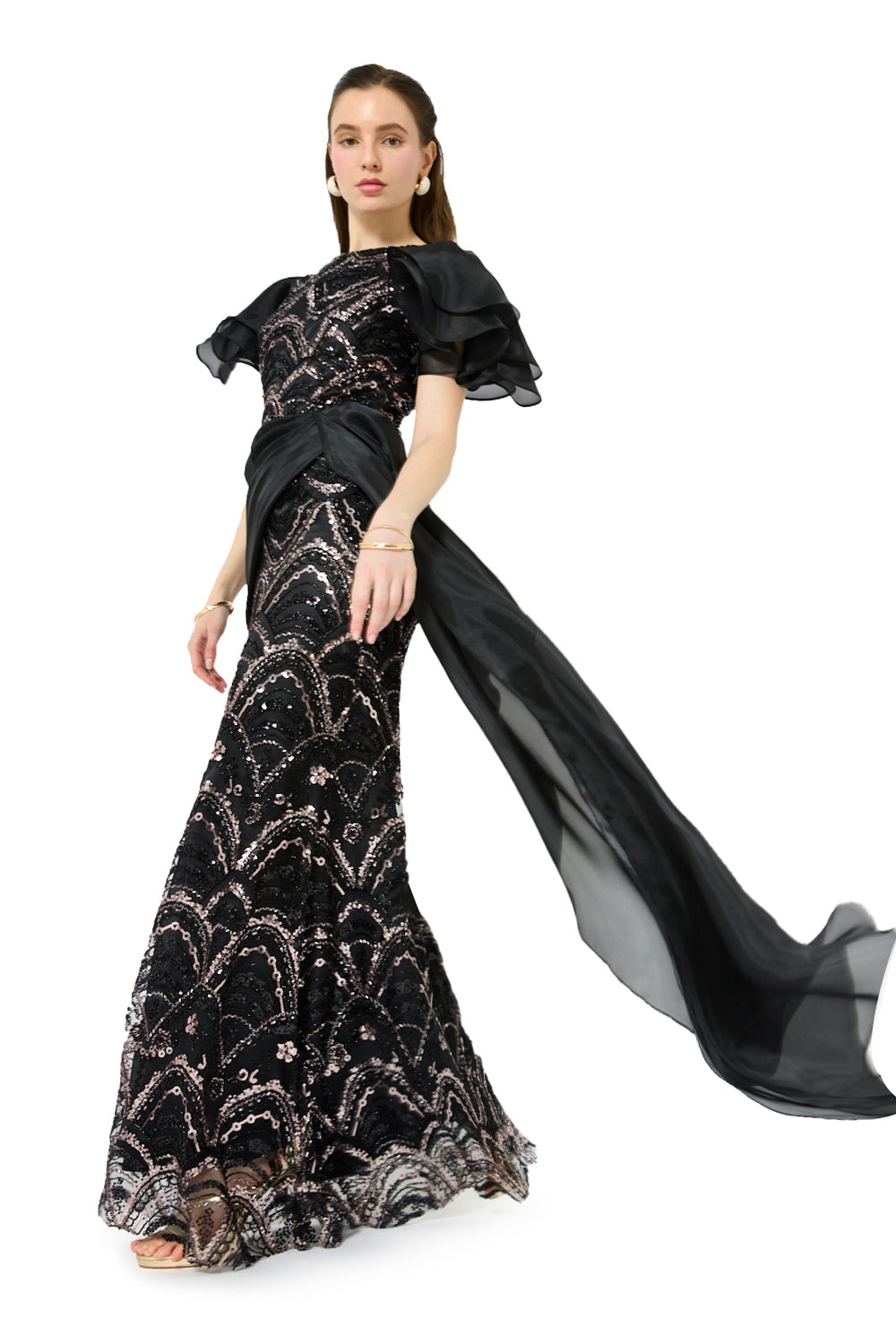 Layered Sleeve Drape Gown
