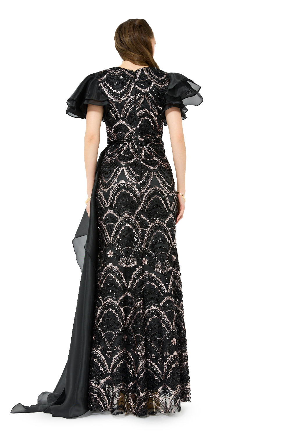 Layered Sleeve Drape Gown