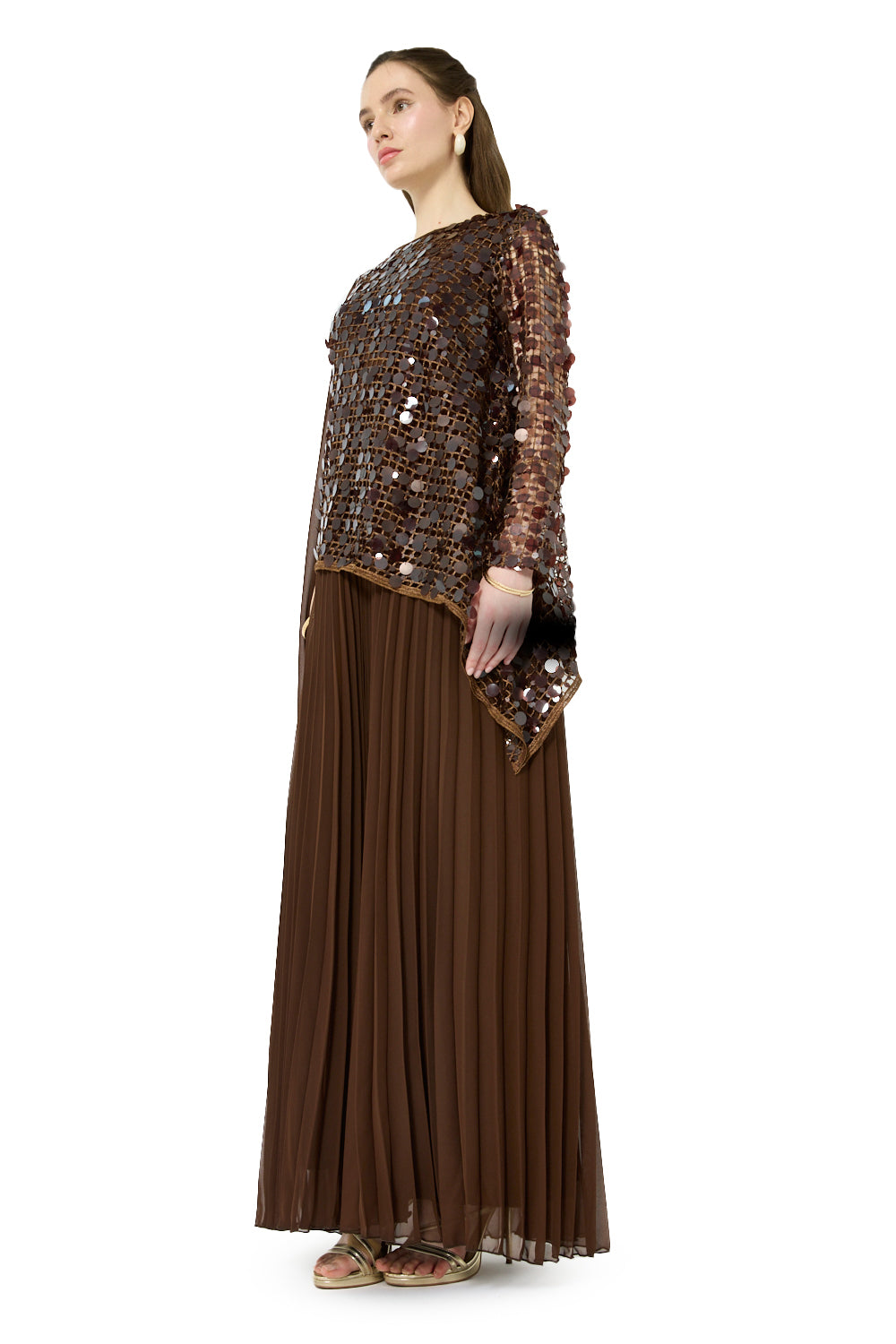 Mirror Overlay Pleated Gown