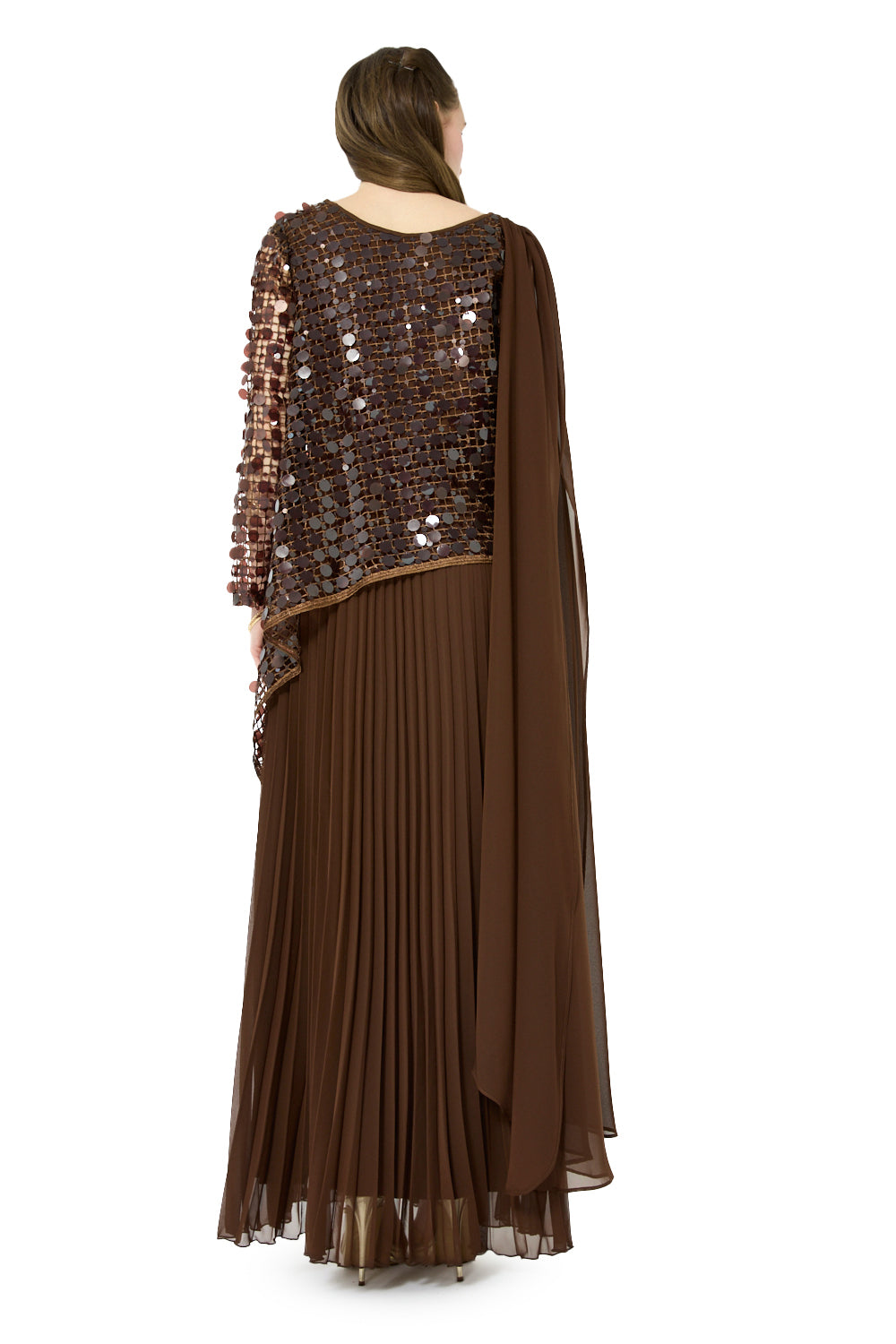 Mirror Overlay Pleated Gown