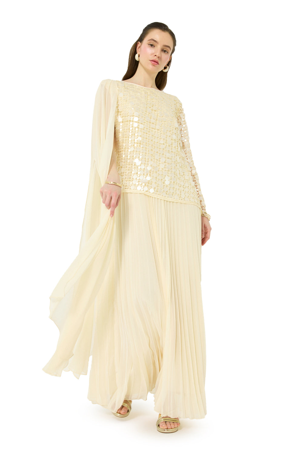 Mirror Overlay Pleated Gown