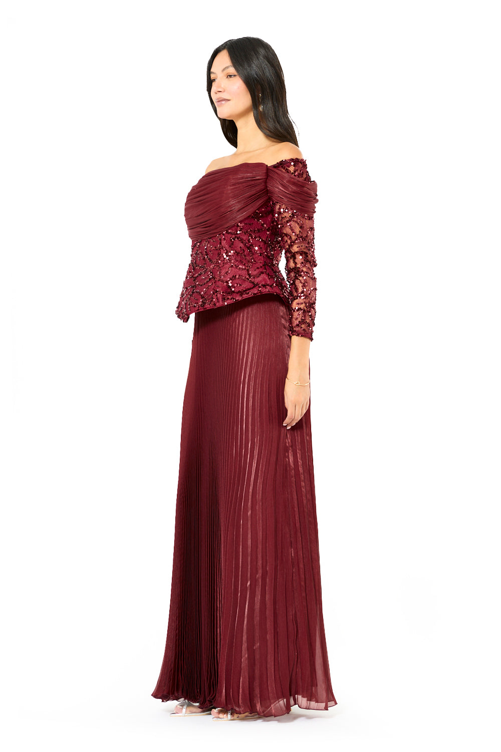 Sequined Corset Pleated Gown