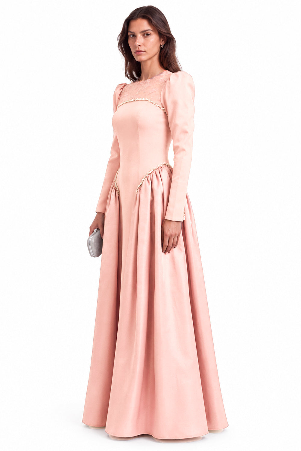 "Mira" Crepe Sculpted Drop Waist Gown