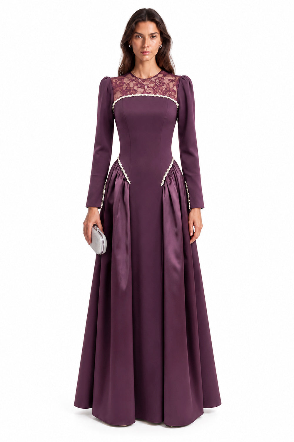 "Mira" Crepe Sculpted Drop Waist Gown