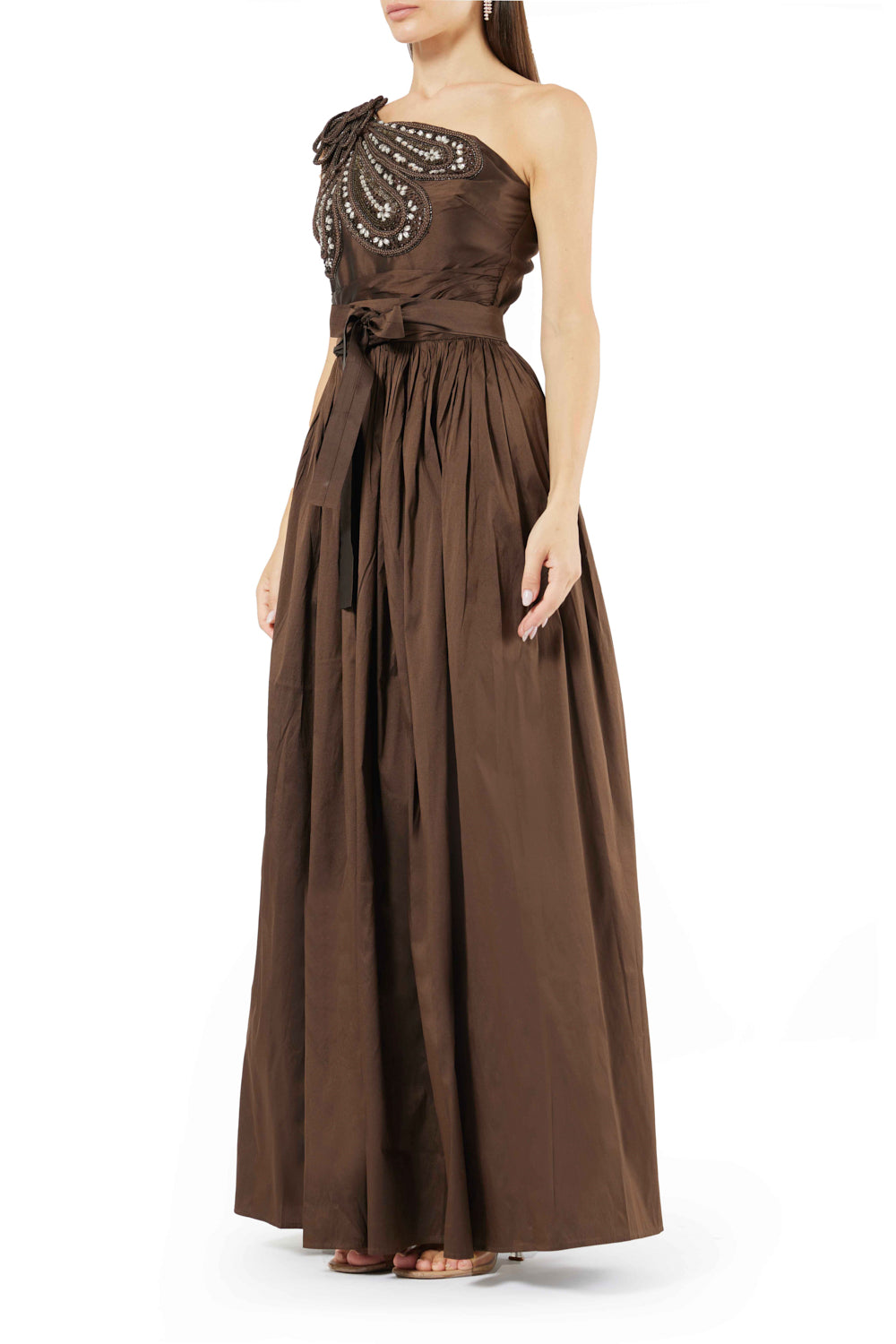 One-Shoulder Floral Accent Gown