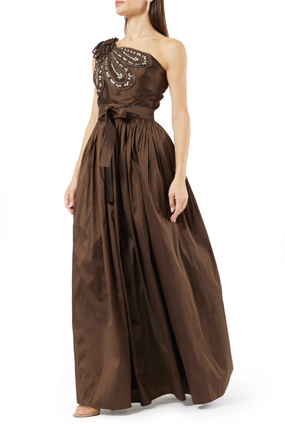 One-Shoulder Floral Accent Gown