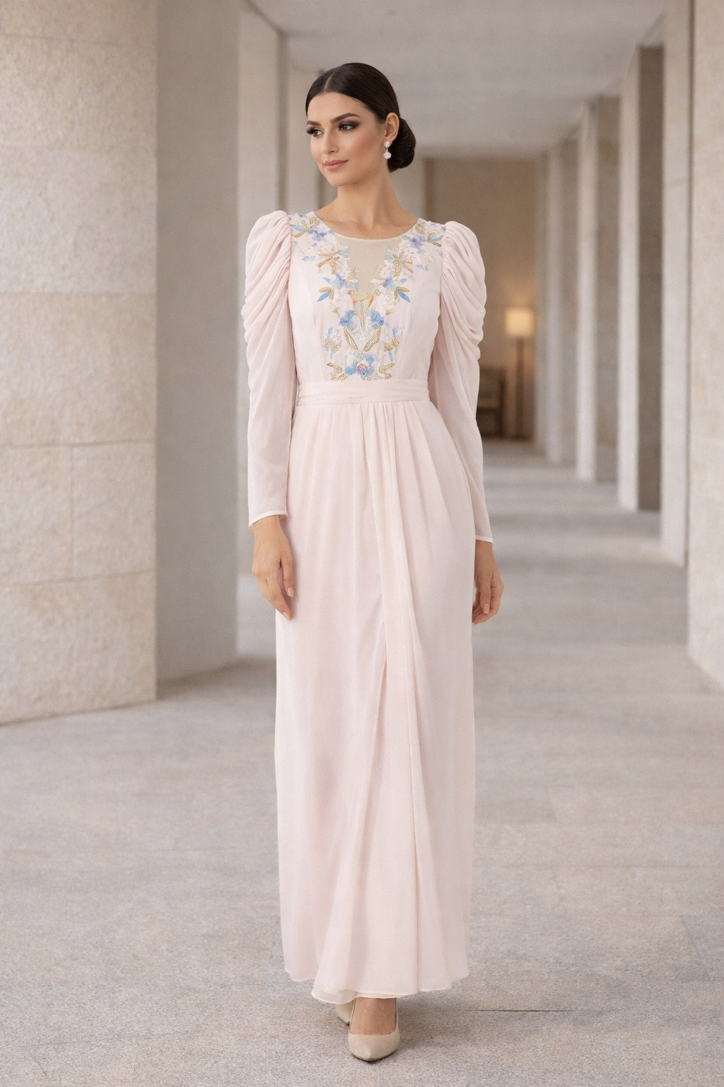 Gathered Cowl Sleeve Vine Dress