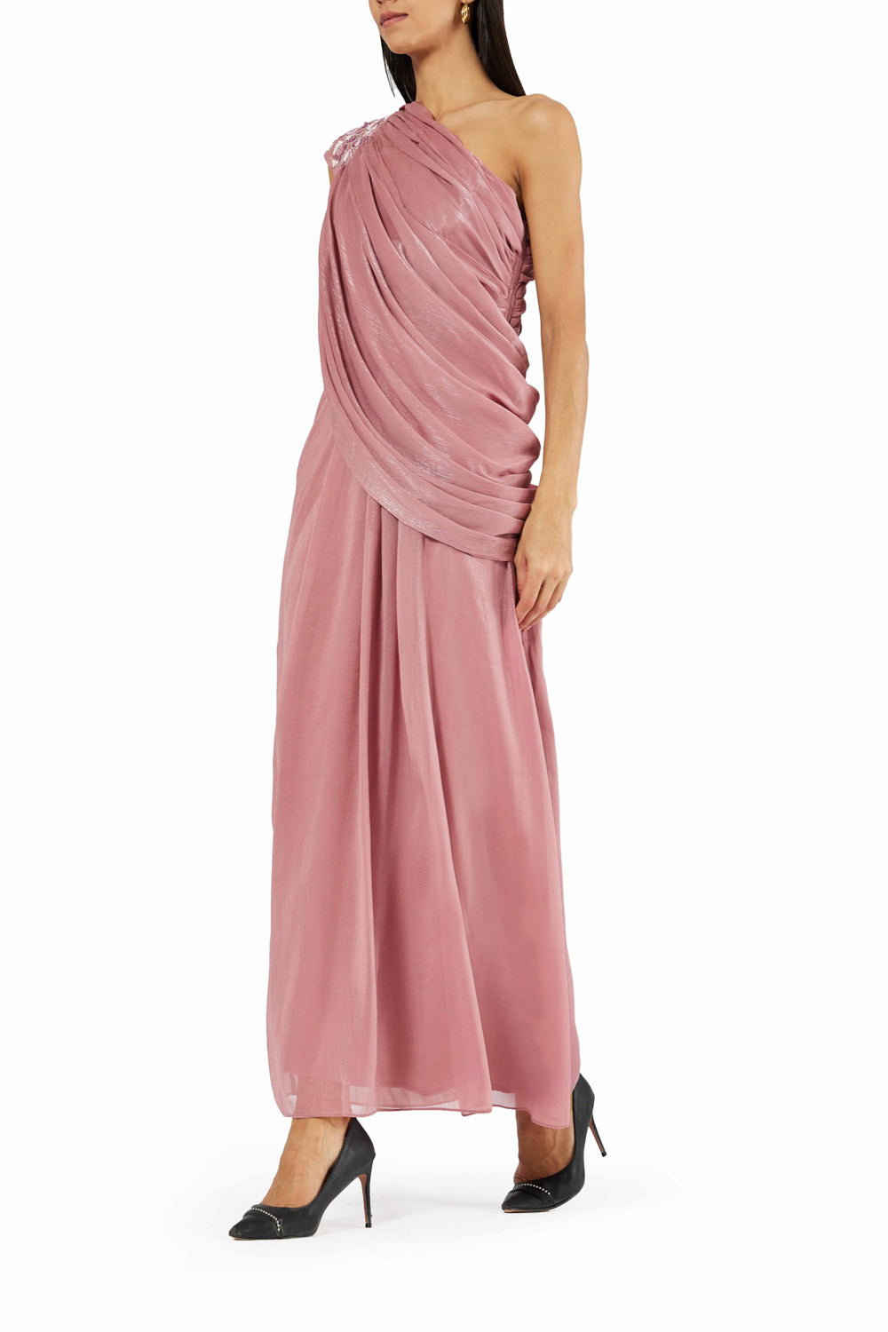 Asymmetric Drape Fluid Maxi Dress