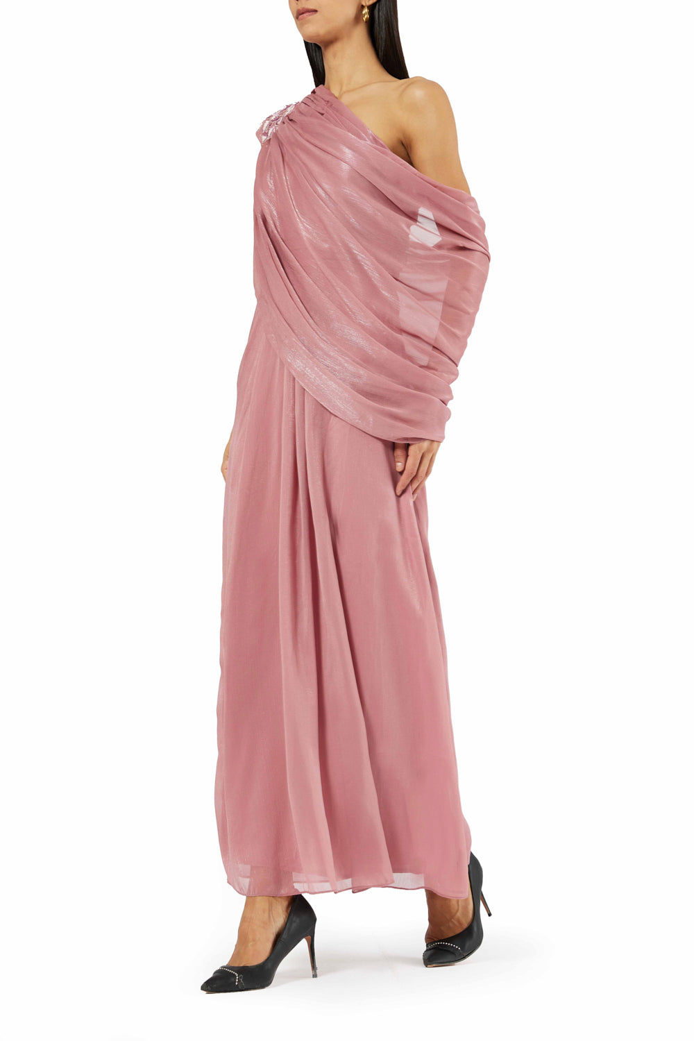 Asymmetric Drape Fluid Maxi Dress