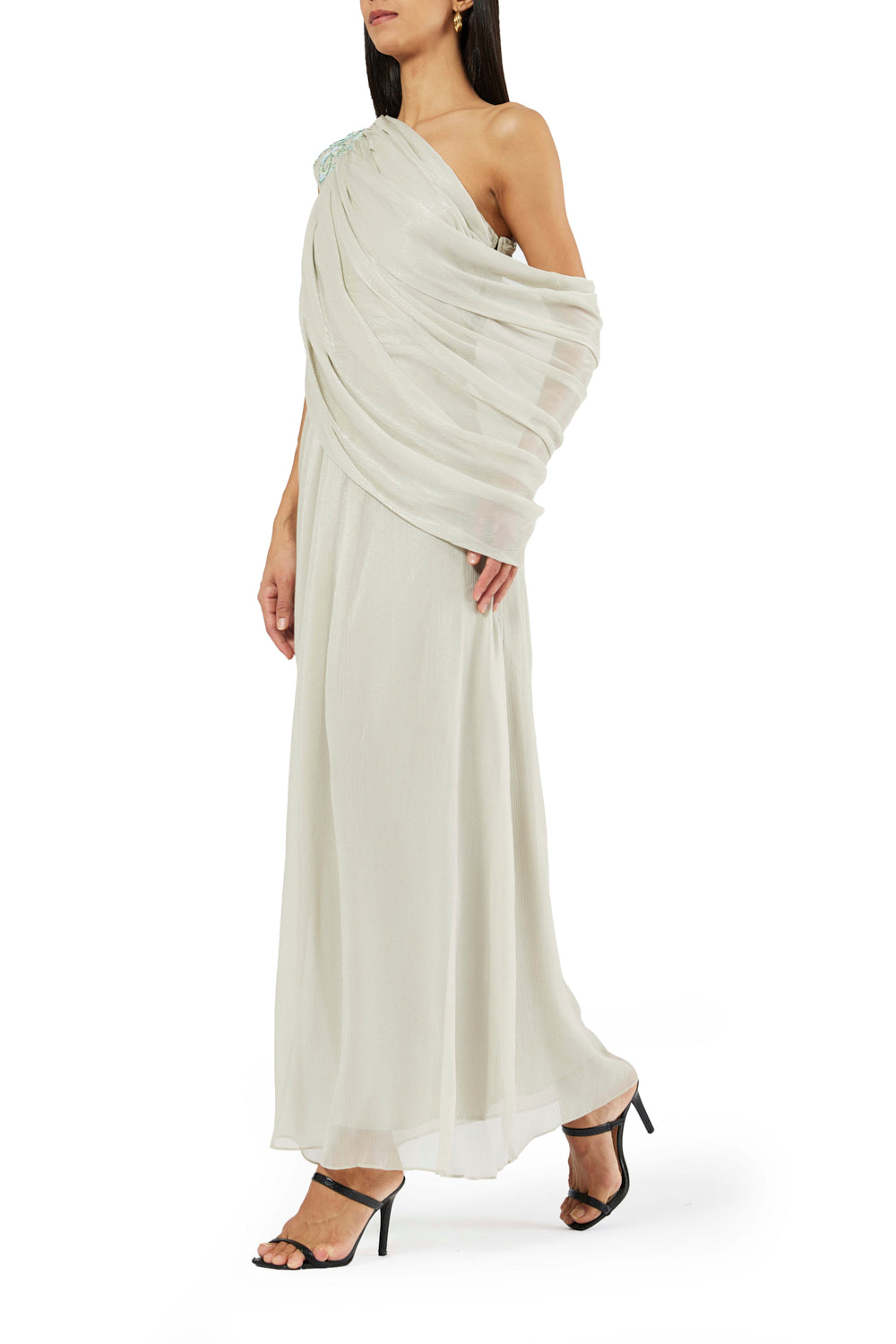Asymmetric Drape Fluid Maxi Dress