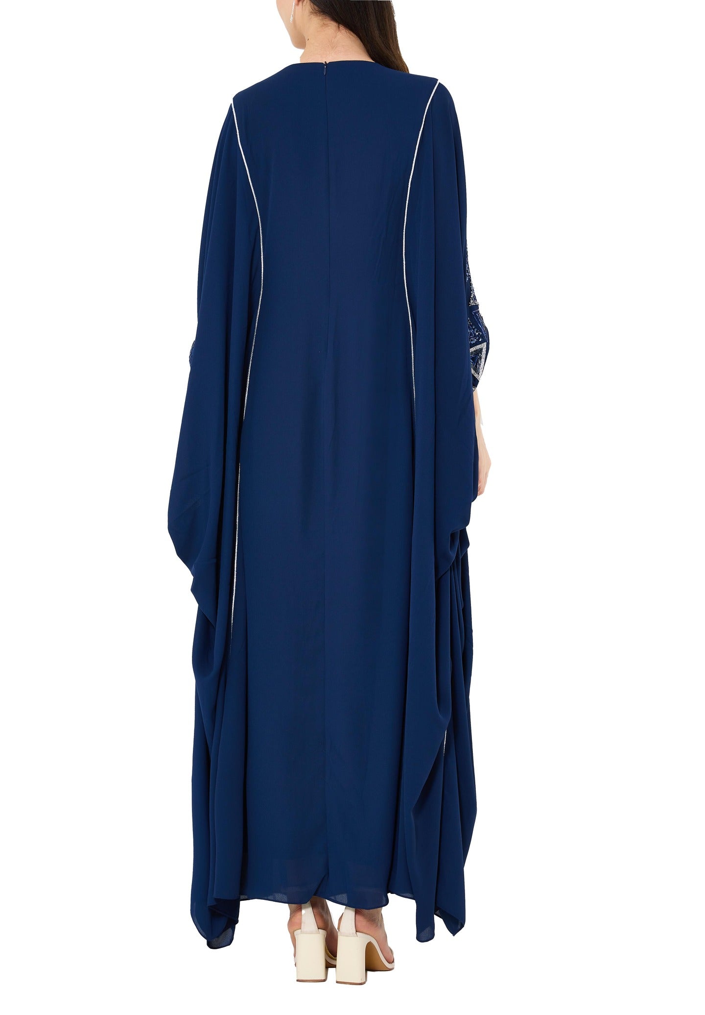 Beautiful Embroidered Round neckline Jalabiya With Symmetrical Ruched Details