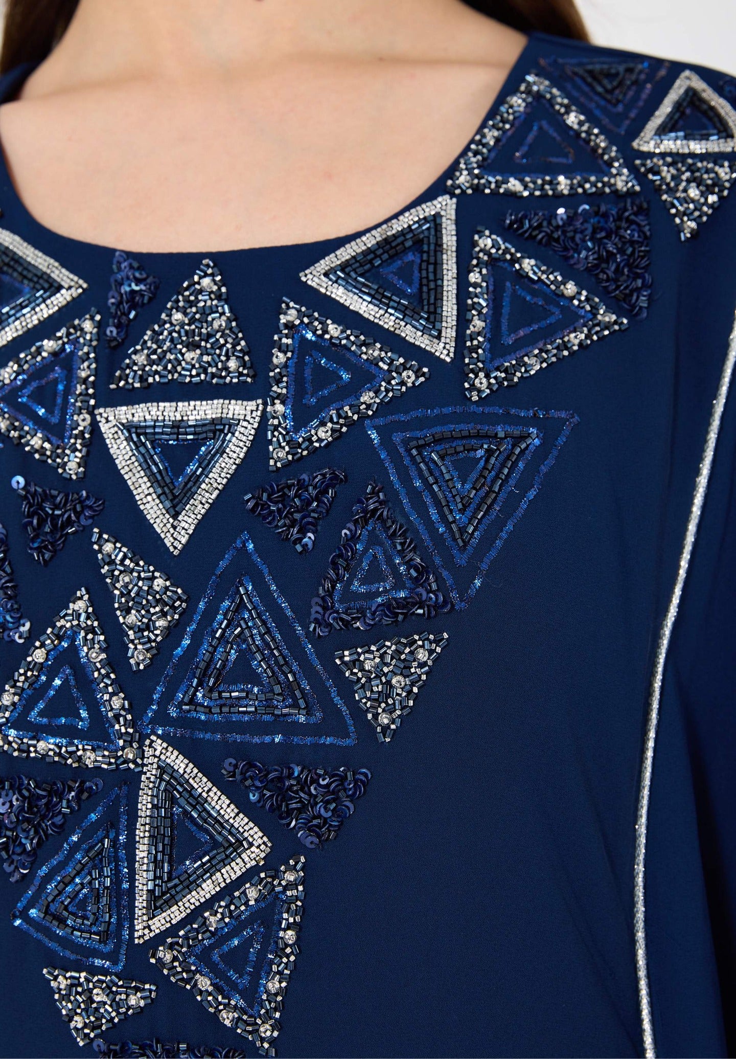 Beautiful Embroidered Round neckline Jalabiya With Symmetrical Ruched Details