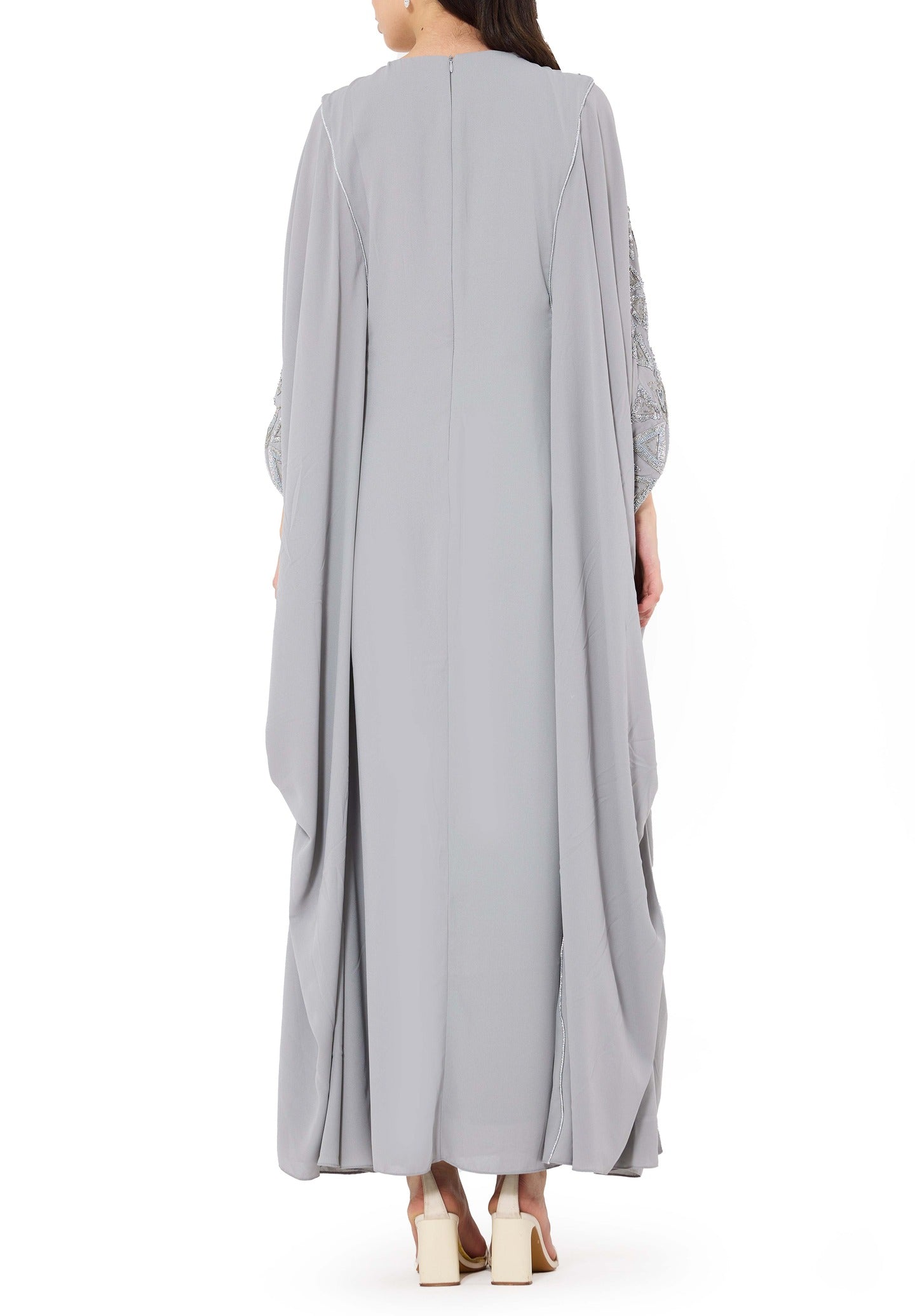 Beautiful Embroidered Round neckline Jalabiya With Symmetrical Ruched Details