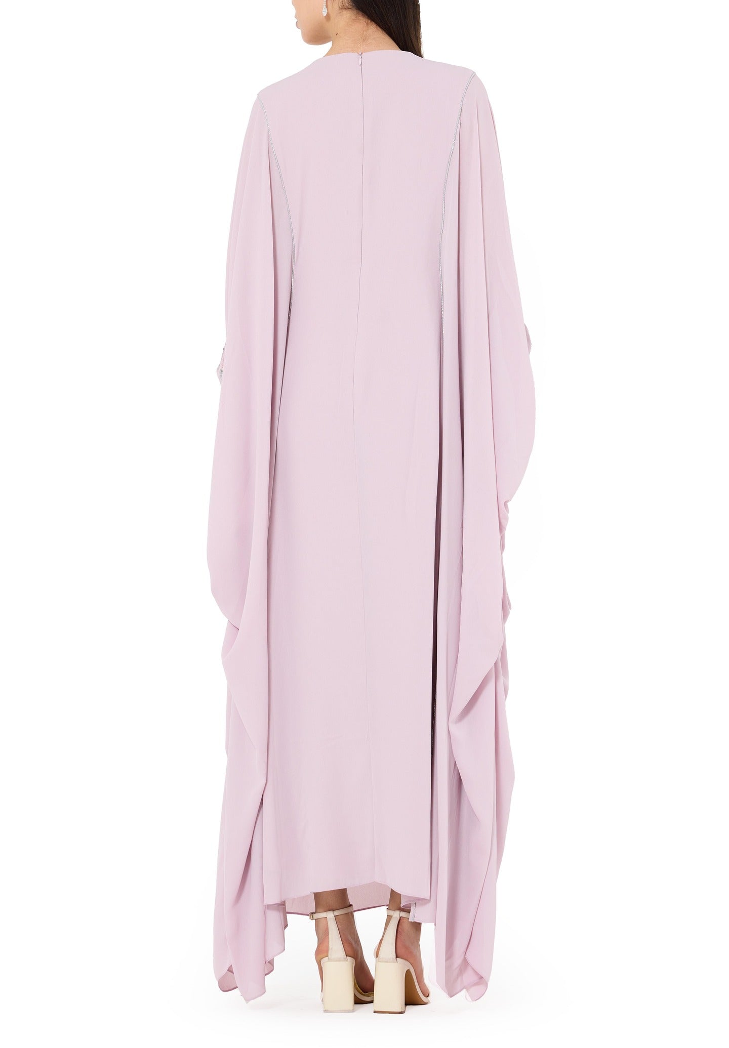 Beautiful Embroidered Round neckline Jalabiya With Symmetrical Ruched Details