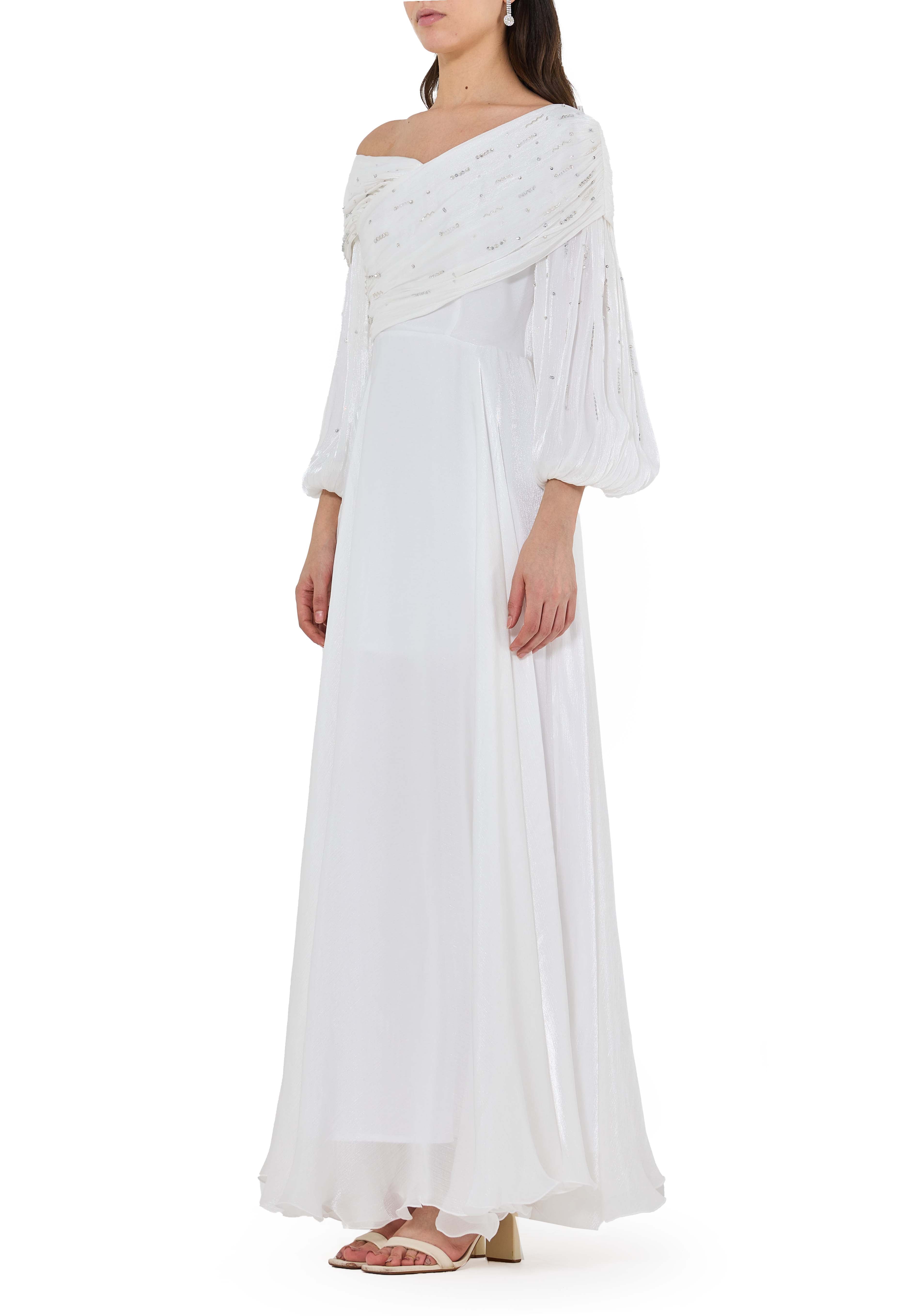 Asymmetrical Wrap Over Organza Long Dress