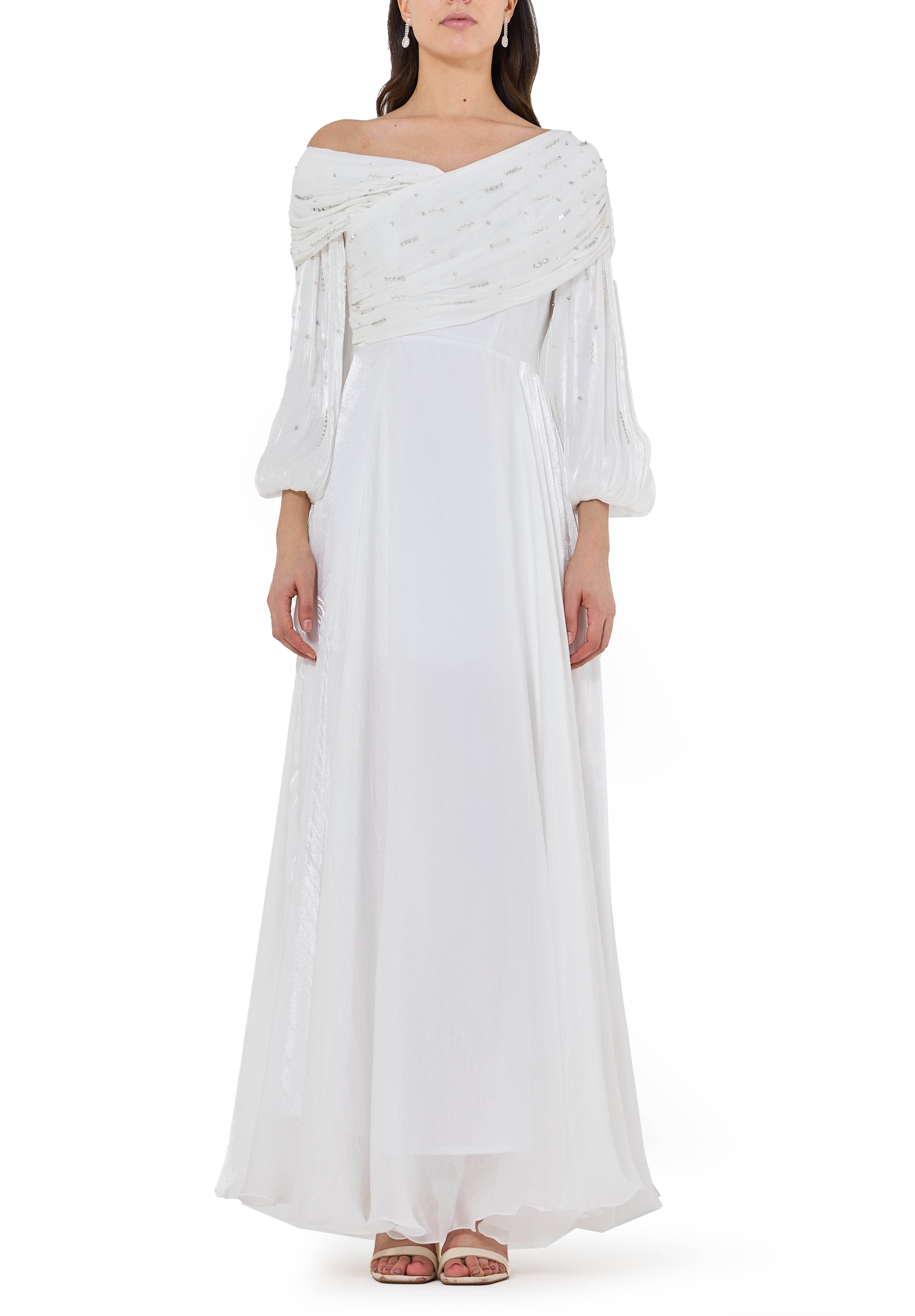 Asymmetrical Wrap Over Organza Long Dress