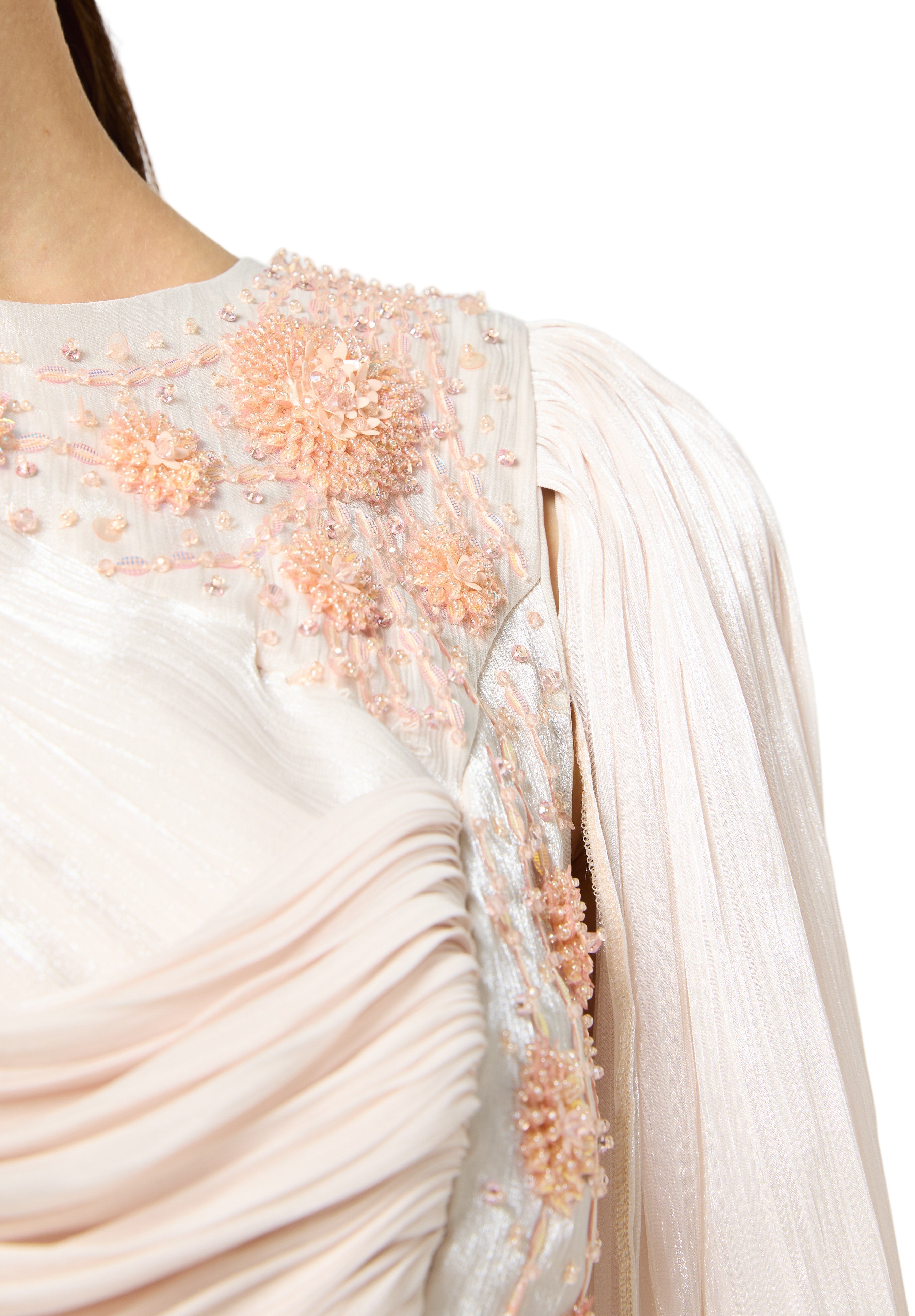 Asymmetrical Draped Embroidered Midi Dress