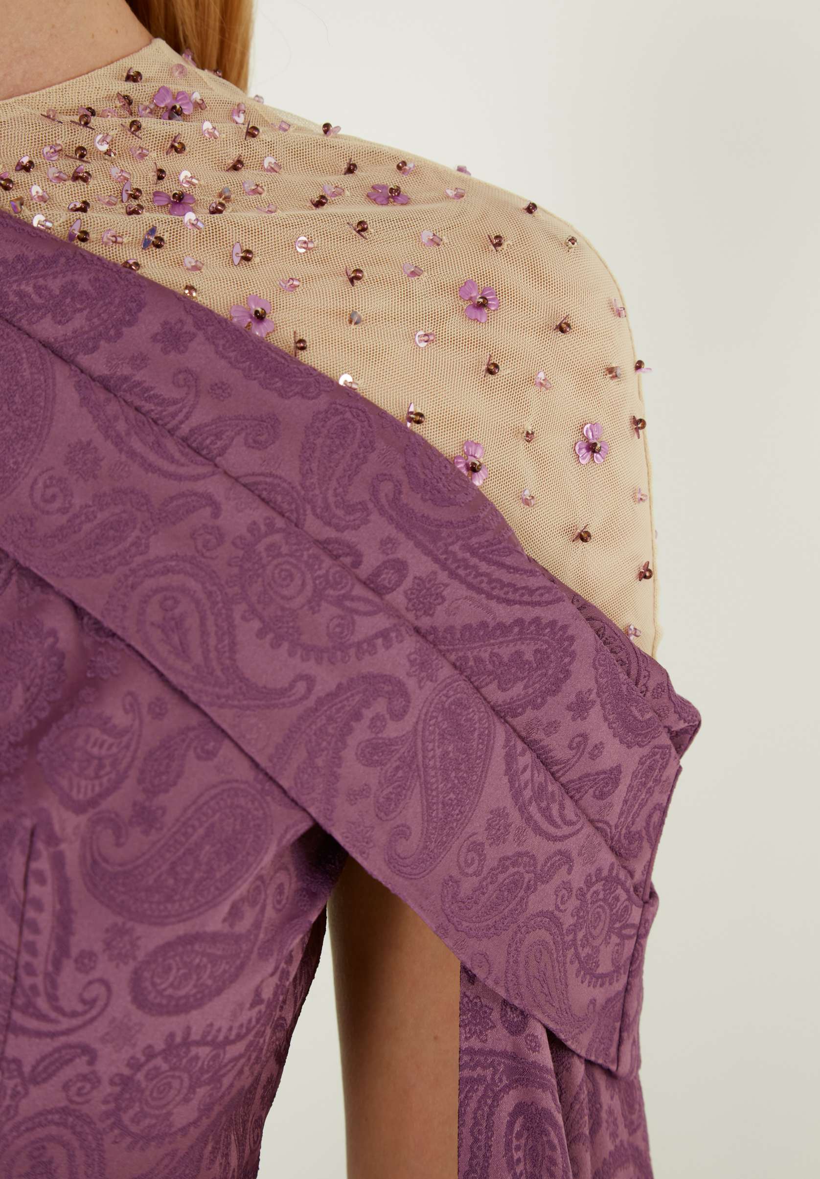 Beautiful Asymmetrical Pattered Long Dress With Embroidery Details And Long Cape Sleeves