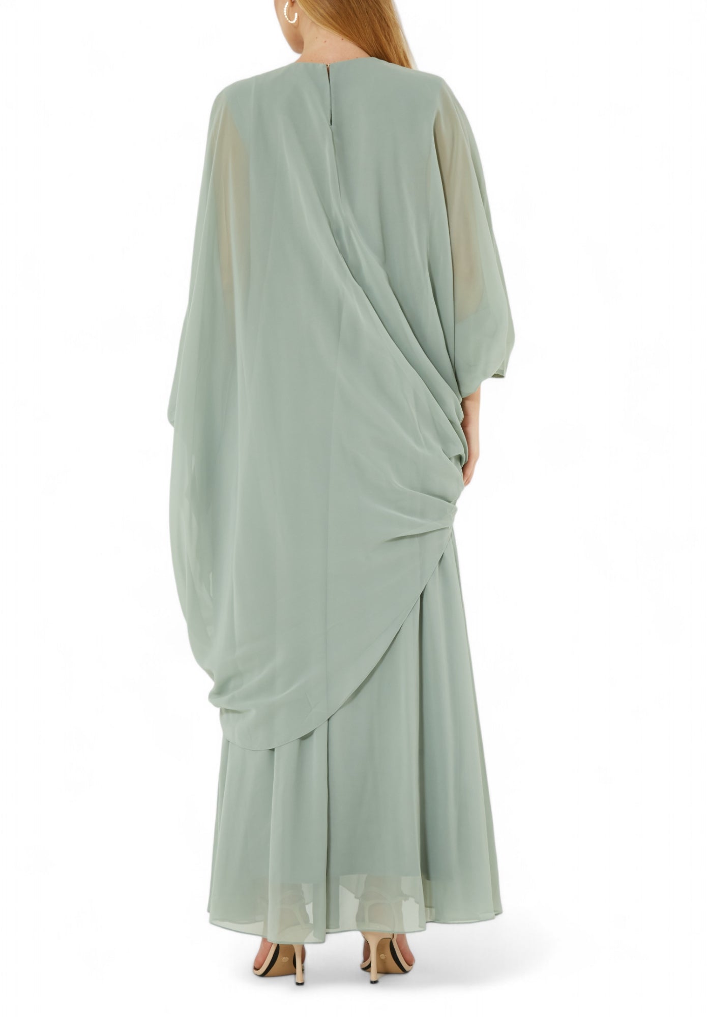 Beautiful Chiffon Draped Dress with Embroidery Details And Long Sleeves