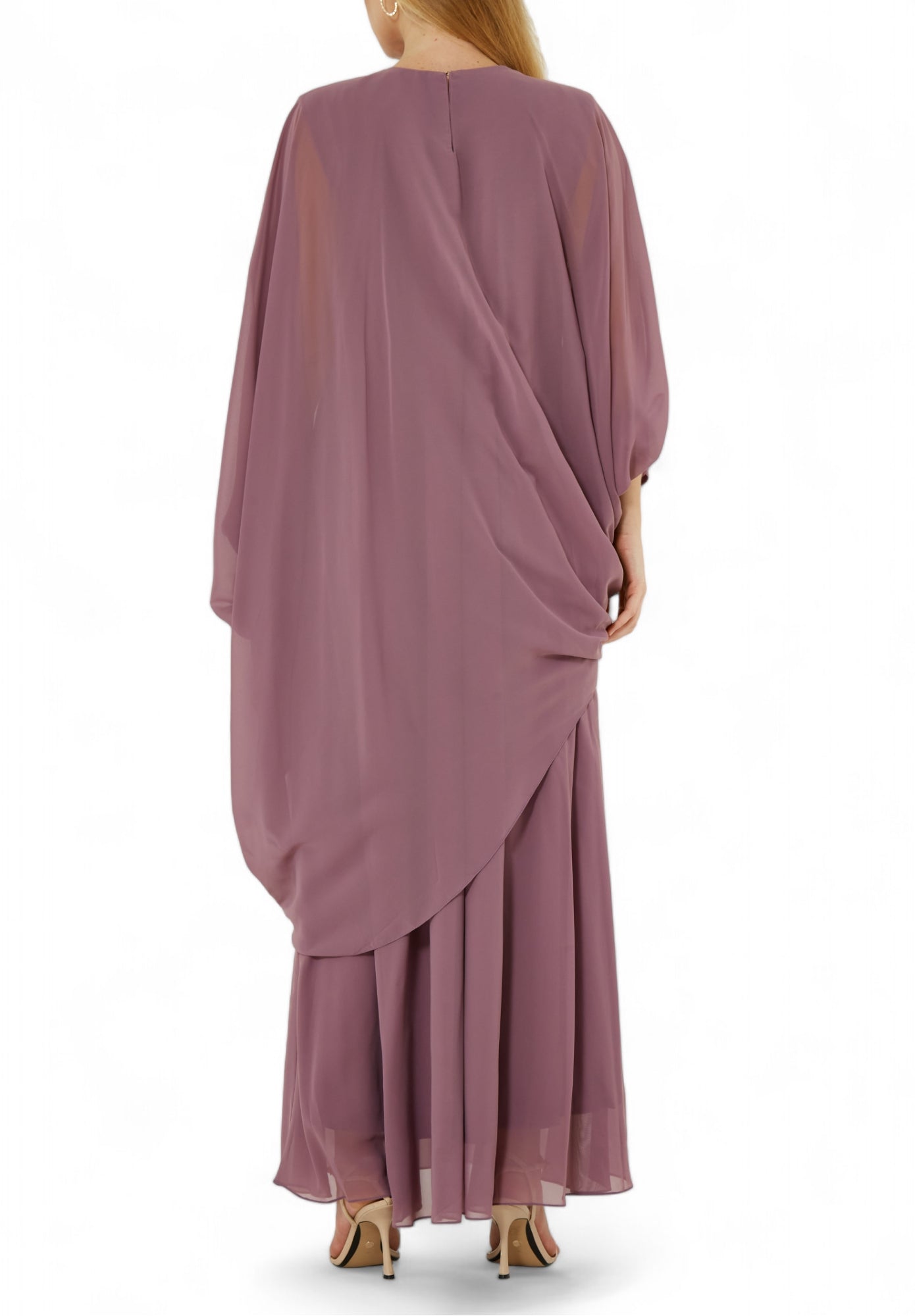 Beautiful Chiffon Draped Dress with Embroidery Details And Long Sleeves
