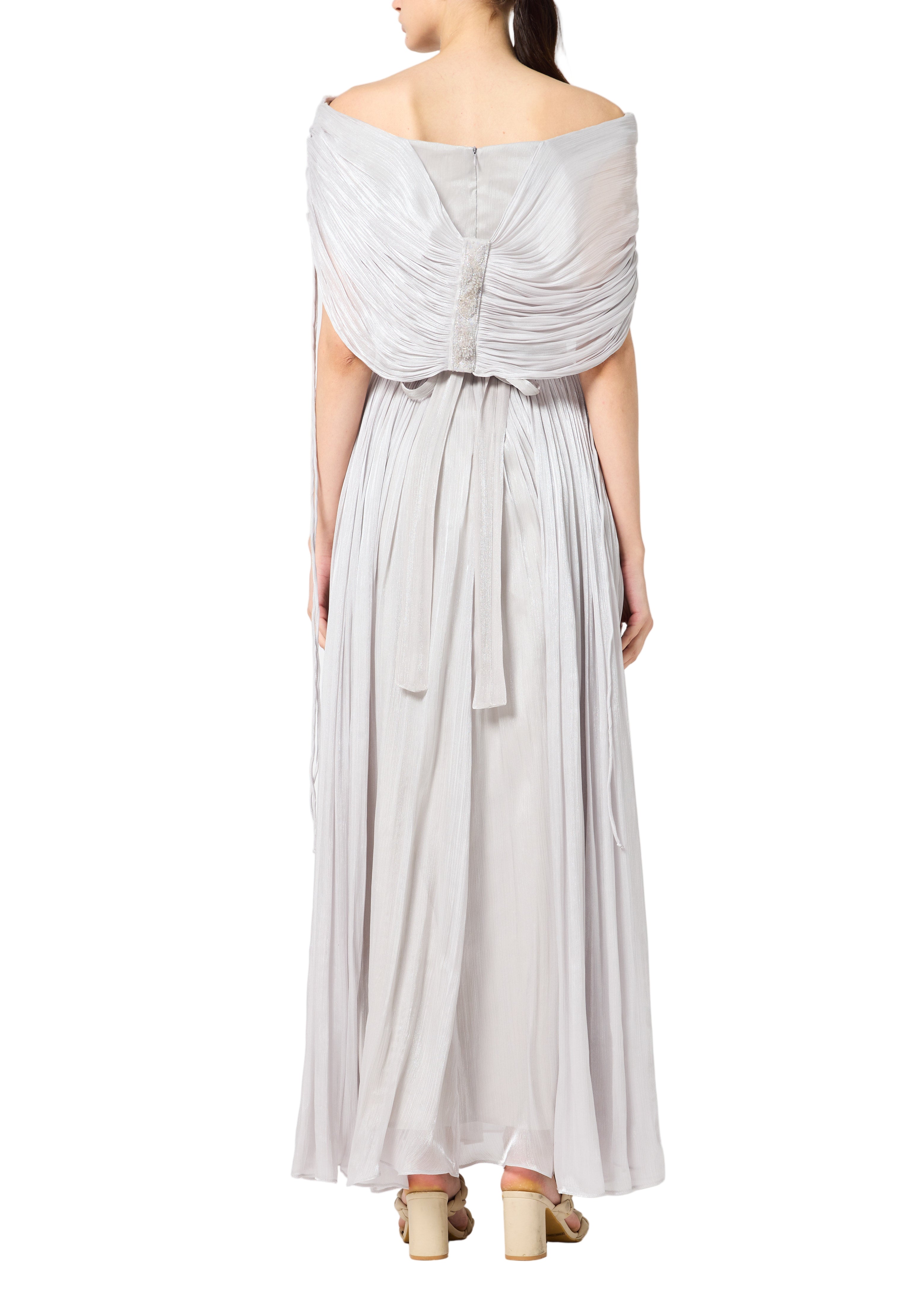 Beautiful Off shoulder Silk Dress With Ruched details On The Body